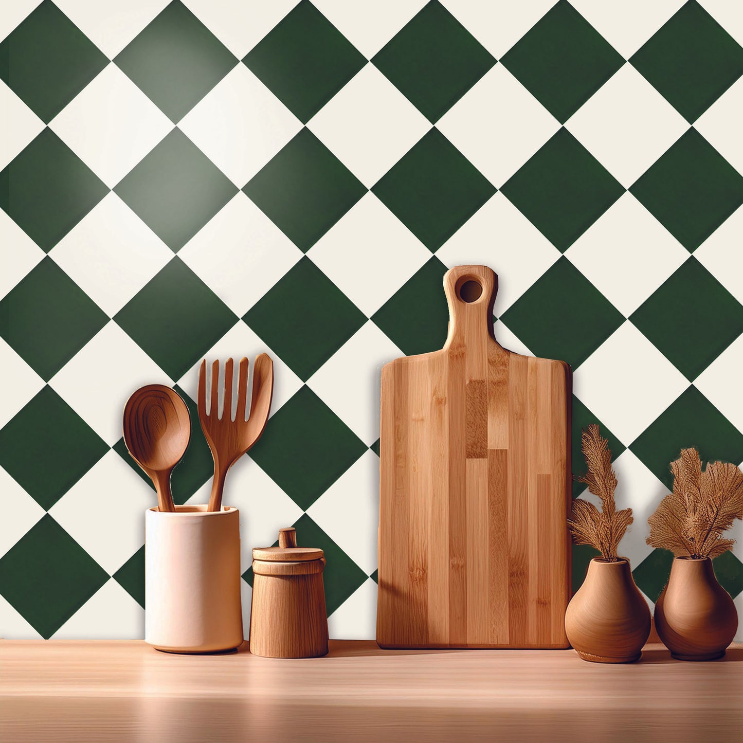 Diamond Moss Green & Off White Peel & Stick Tile