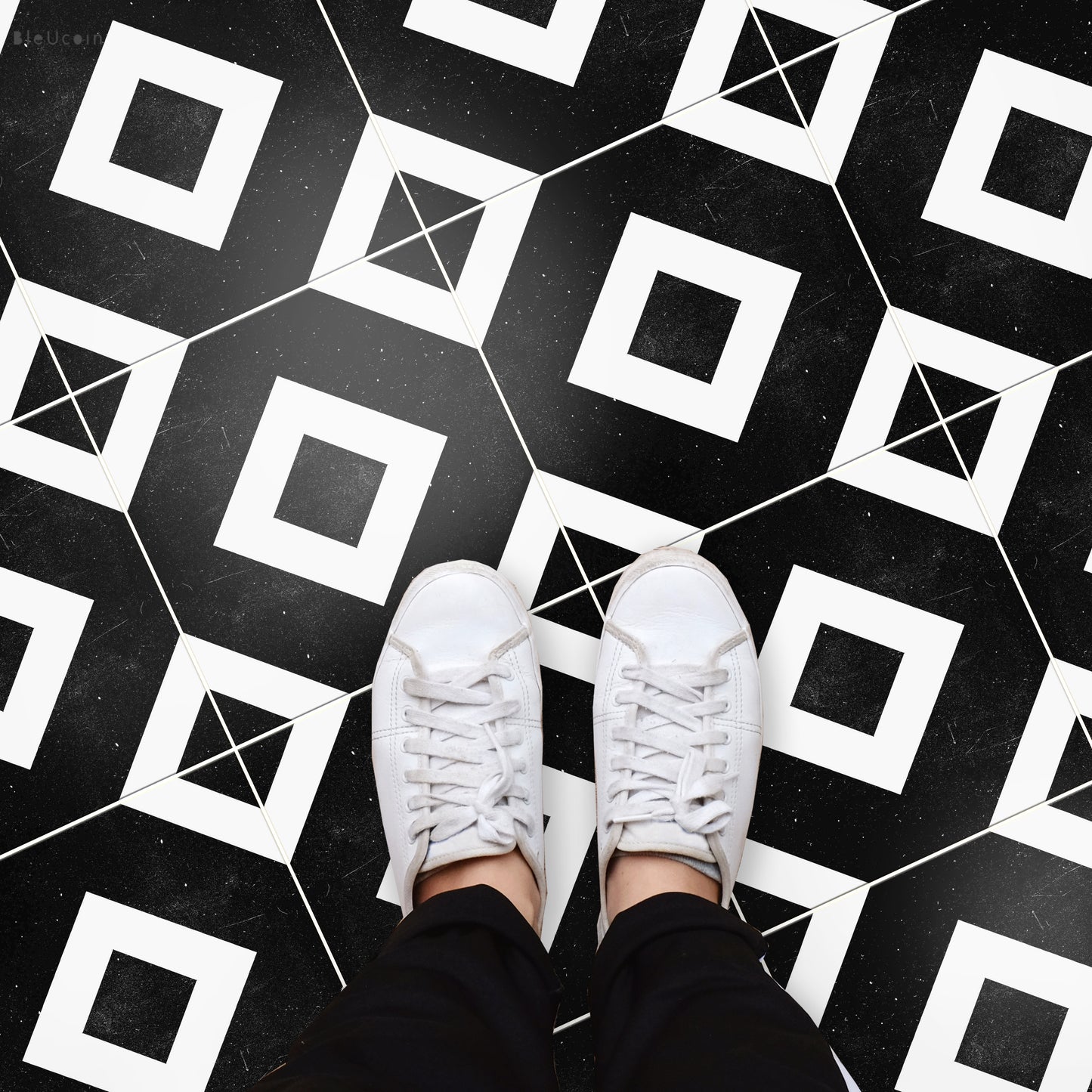 Chittor Black Premium Peel and Stick Floor Tile Stickers | Removable, Renter friendly with Anti-Slip finish in sturdy 520 microns
