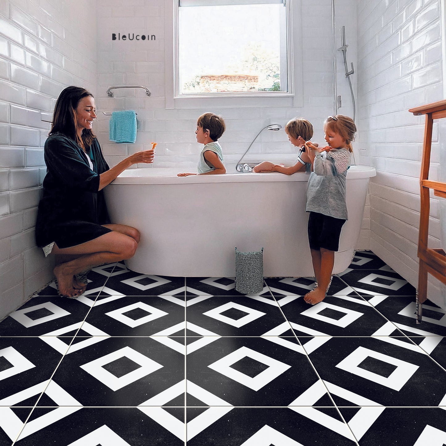 Chittor Black Premium Peel and Stick Floor Tile Stickers | Removable, Renter friendly with Anti-Slip finish in sturdy 520 microns