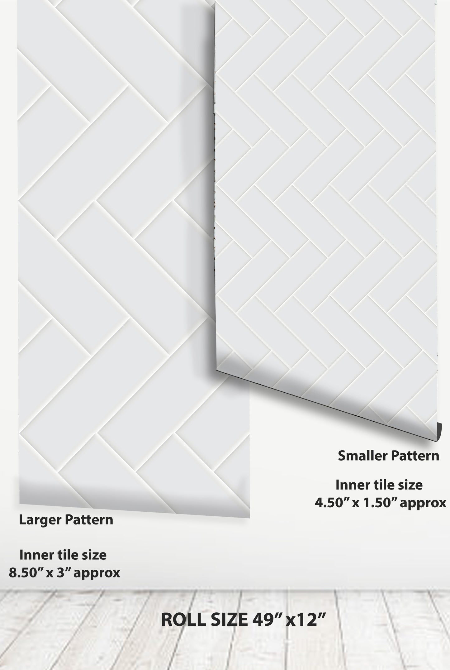 Ivory Herringbone Premium Peel and Stick Floor Tile Stickers | Removable, Renter friendly with Anti-Slip finish in sturdy 520 microns