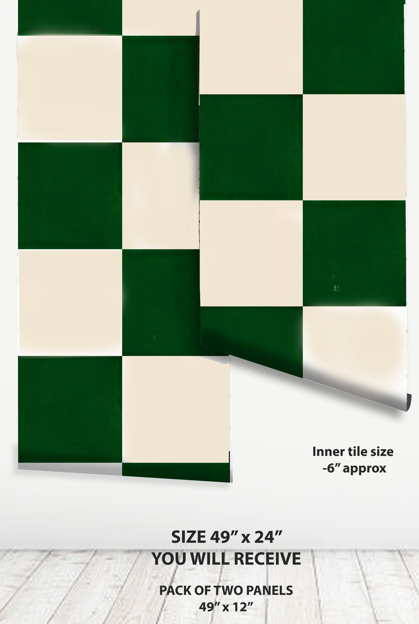 Moss Green & off- White Checker Peel & Stick Anti-Slip Flooring