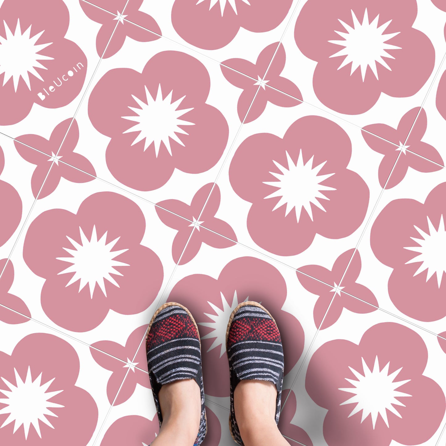 Sakura Rose Premium Peel and Stick Floor Tile Stickers | Removable, Renter friendly with Anti-Slip finish in sturdy 520 microns