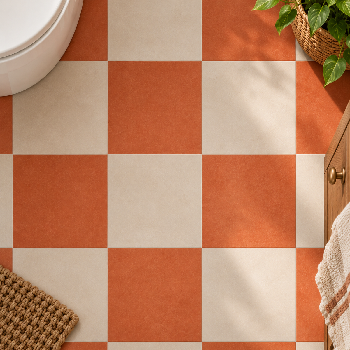 Ginger & Off White Checker Peel & Stick Tile