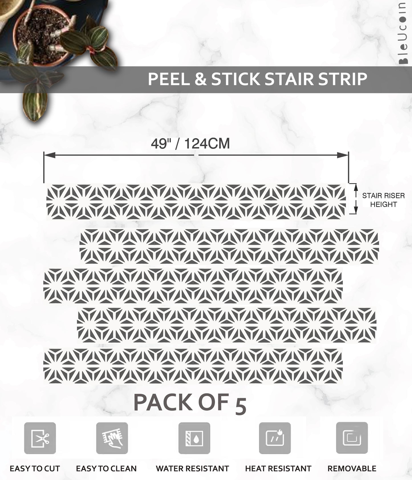 50% DISCOUNT - Verona Charcoal Stair Riser 6"x 49" - 5 Strips