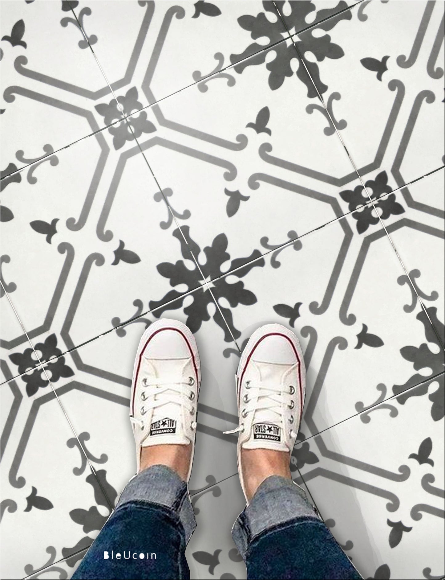Prescott Grey Premium Peel and Stick Floor Tile Stickers | Removable, Renter friendly with Anti-Slip finish in sturdy 520 microns