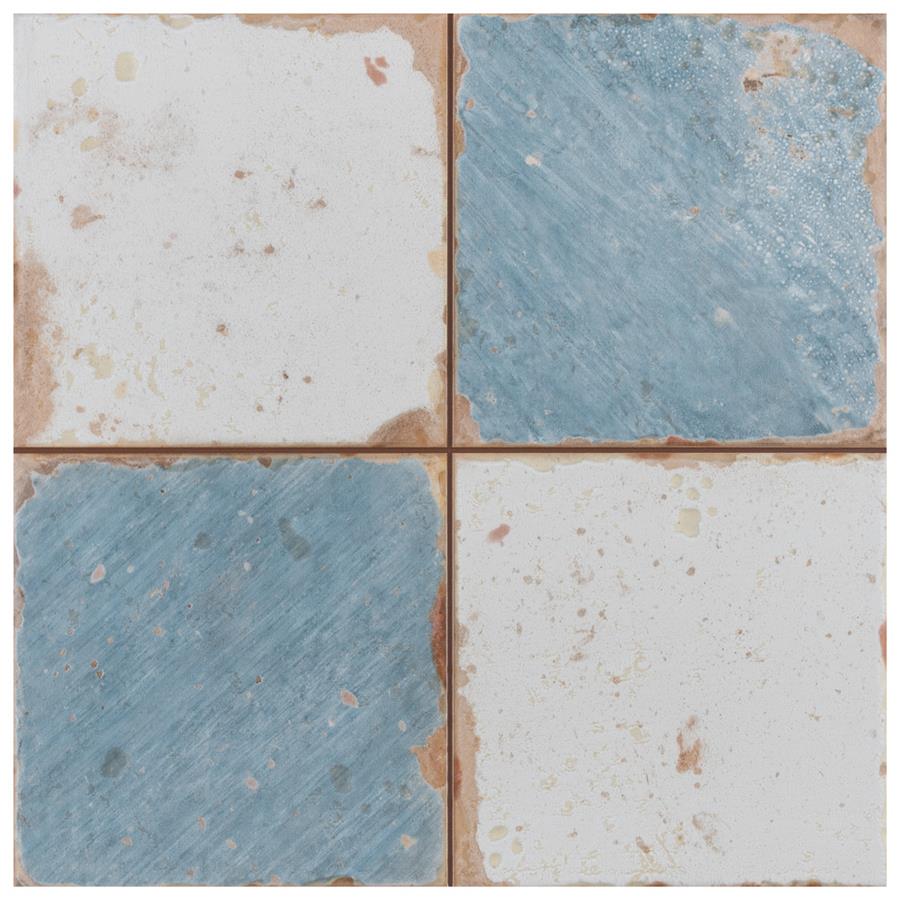 Vintage Weathered Ocean & Off White Checker Premium Peel and Stick Floor Tile Stickers | Removable, Renter friendly with Anti-Slip finish in sturdy 520 microns