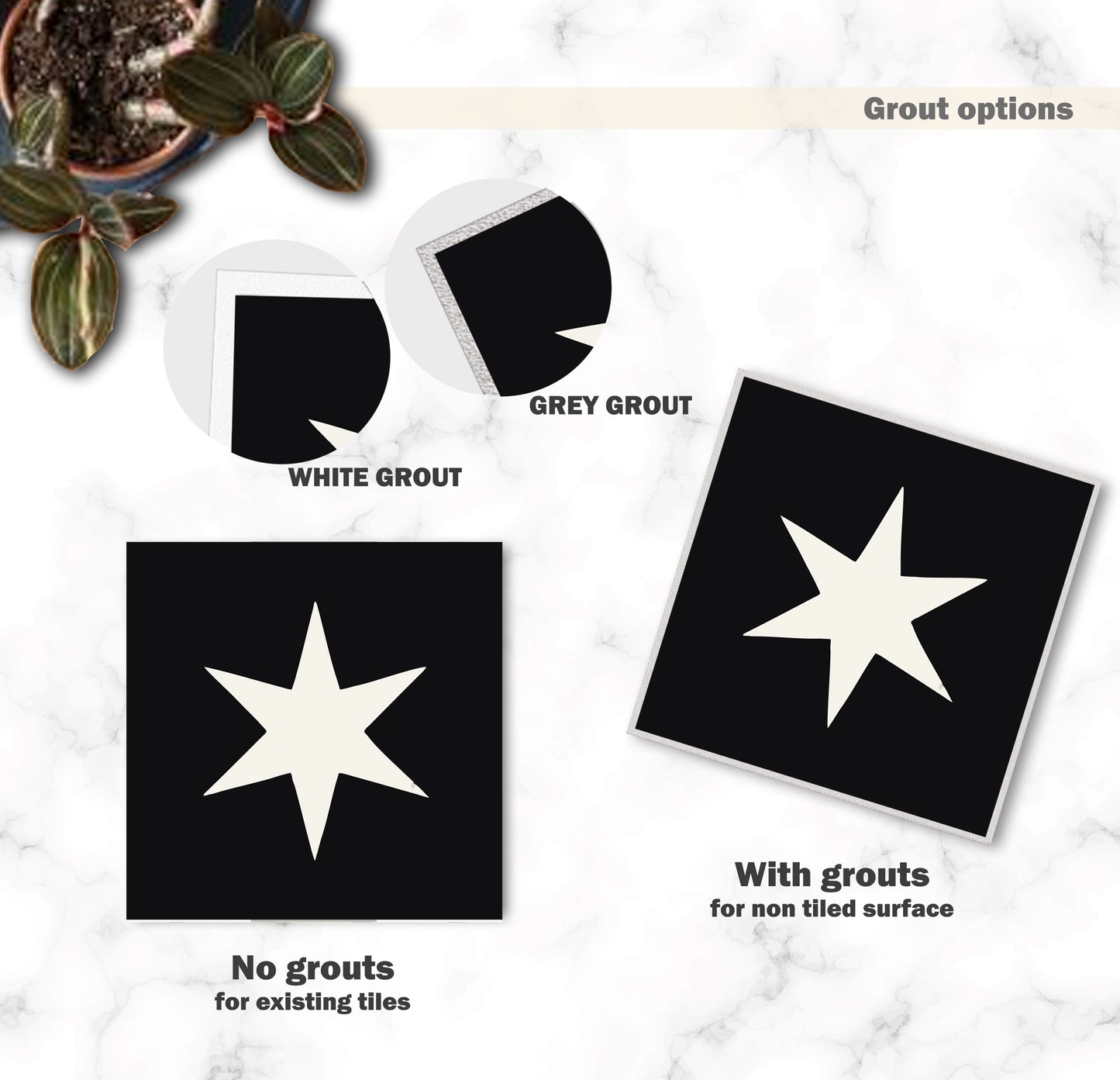 Star Black Premium Peel and Stick Floor Tile Stickers | Removable, Renter friendly with Anti-Slip finish in sturdy 520 microns