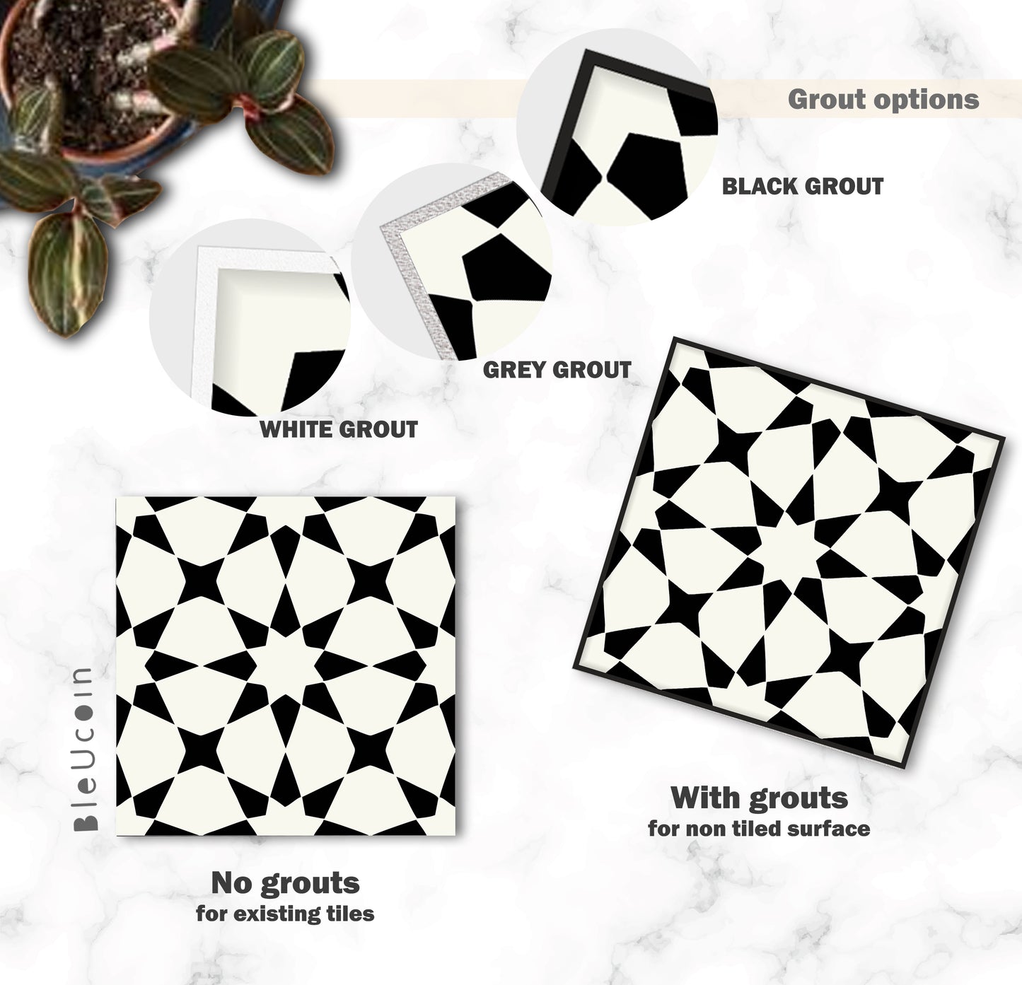 Pacific Black Premium Peel and Stick Floor Tile Stickers | Removable, Renter friendly with Anti-Slip finish in sturdy 520 microns