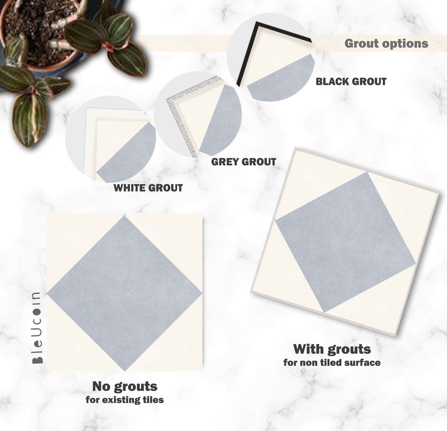 Diamond French Blue Premium Peel and Stick Floor Tile Stickers | Removable, Renter friendly with Anti-Slip finish in sturdy 520 microns