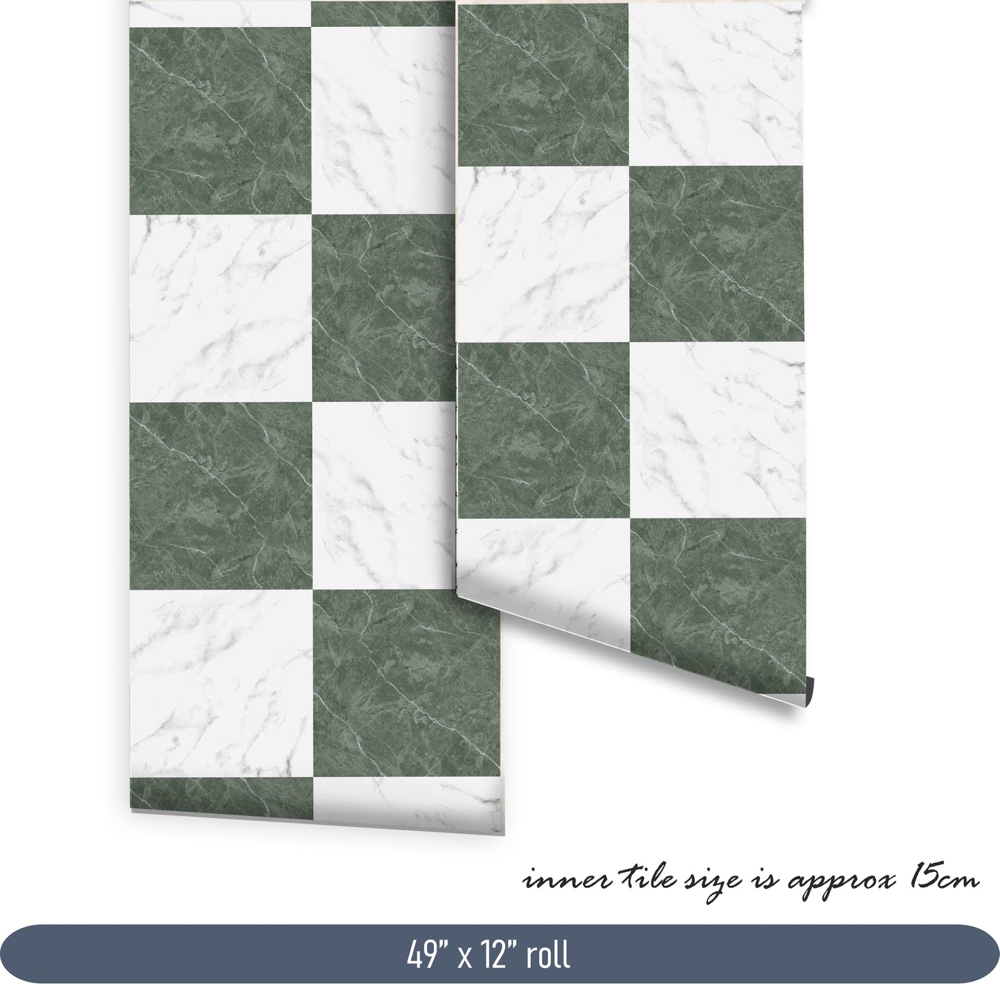 Marble Jade & White Checker Premium Peel and Stick Floor Tile Stickers | Removable, Renter friendly with Anti-Slip finish in sturdy 520 microns
