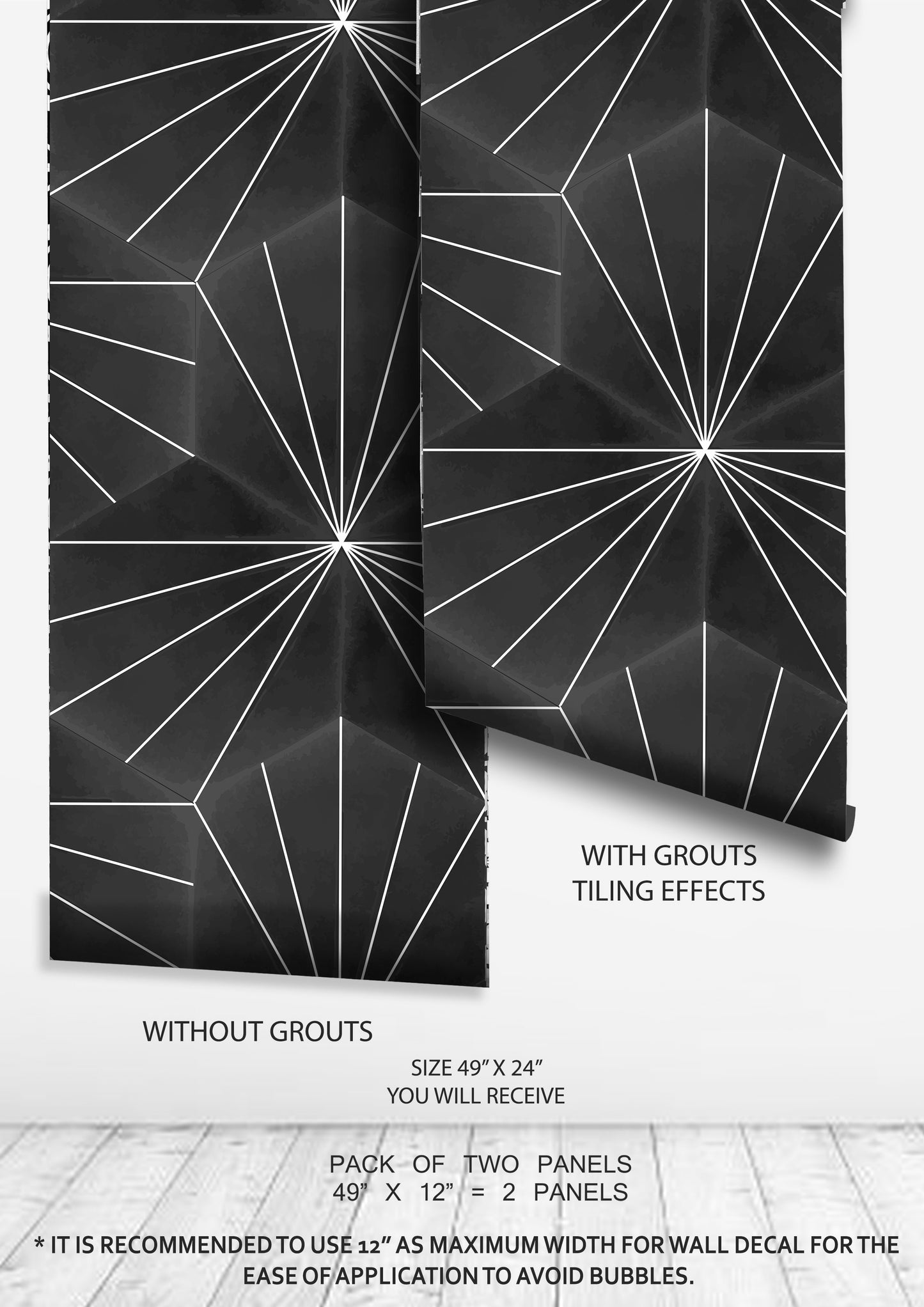 Kobe Black Hexagon Peel & Stick Tile