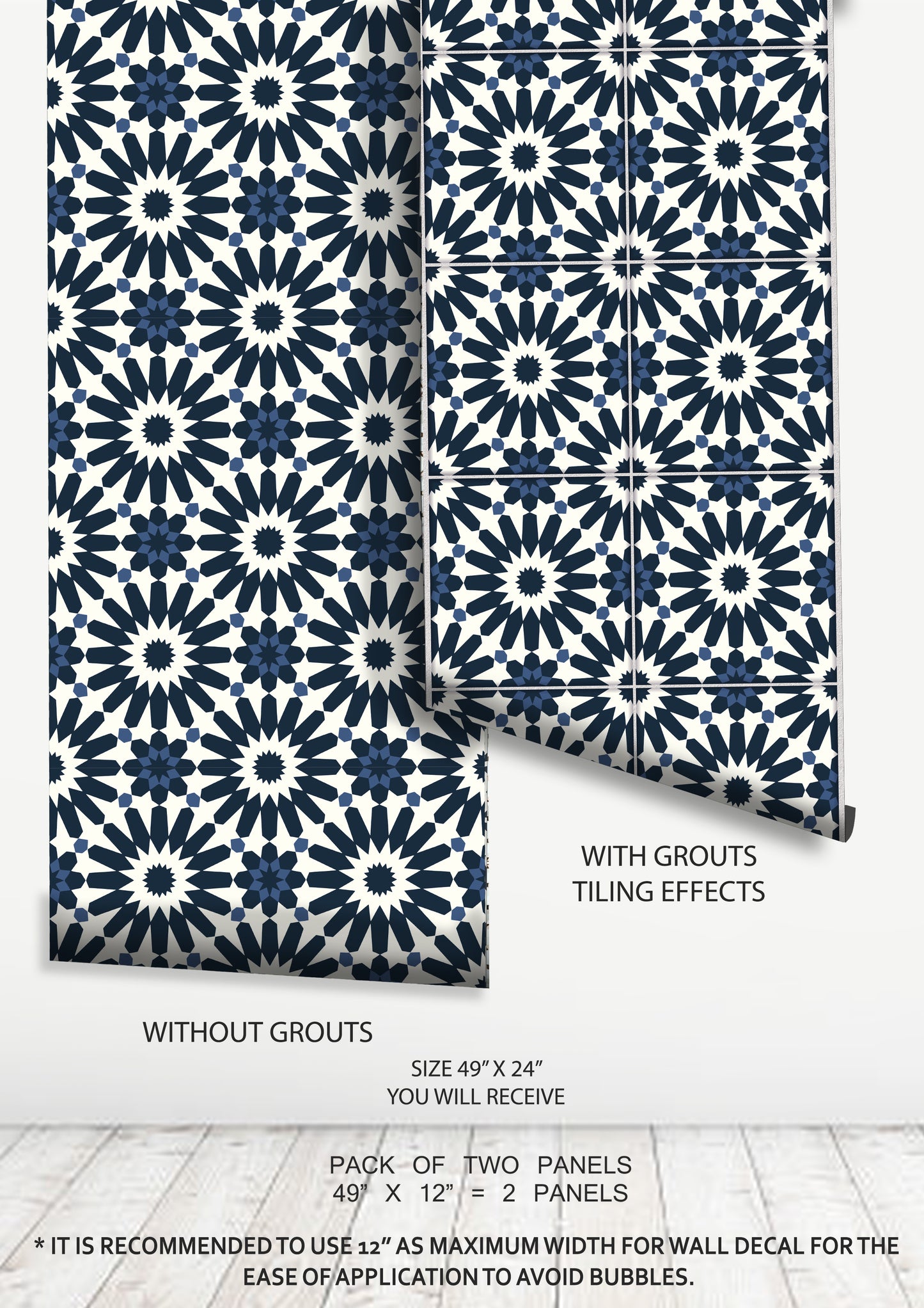 Tiznit Premium Peel and Stick Floor Tile Stickers | Removable, Renter friendly with Anti-Slip finish in sturdy 520 microns