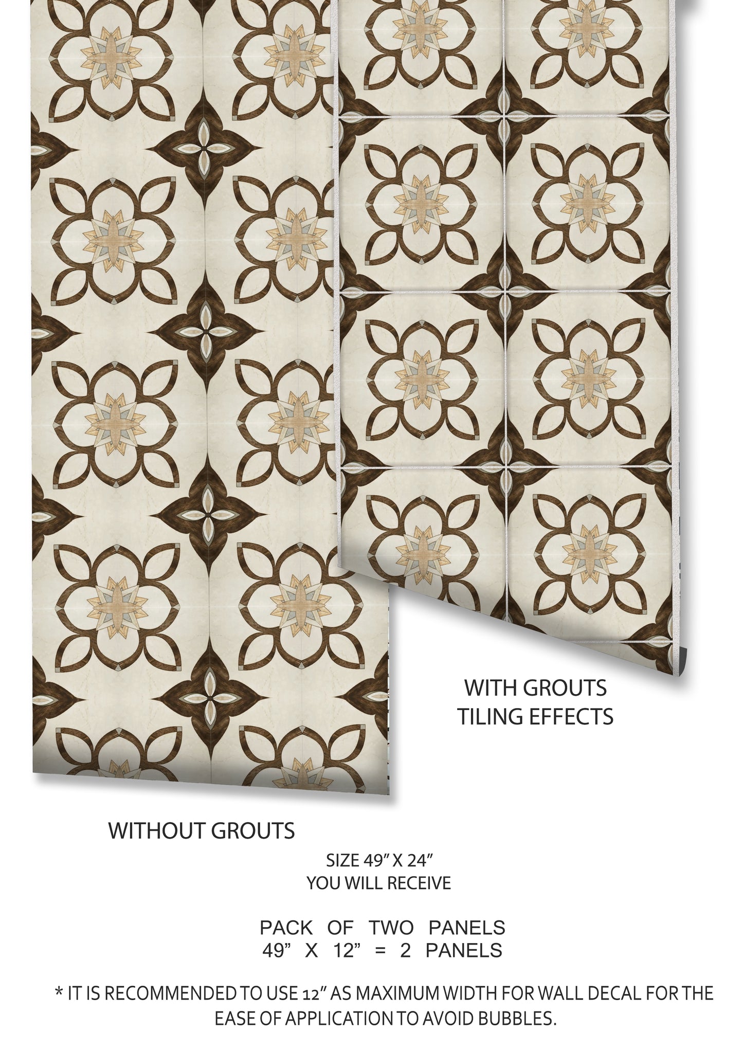 Art Nouveau Premium Peel and Stick Floor Tile Stickers | Removable, Renter friendly with Anti-Slip finish in sturdy 520 microns