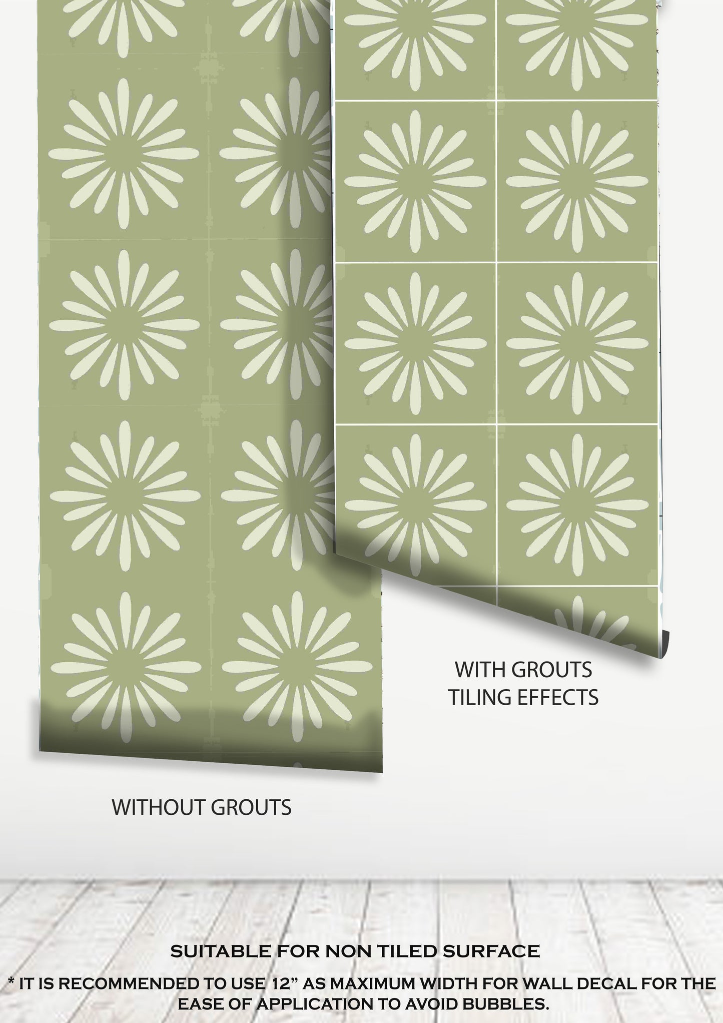 Pithora Olivine Premium Peel and Stick Floor Tile Stickers | Removable, Renter friendly with Anti-Slip finish in sturdy 520 microns