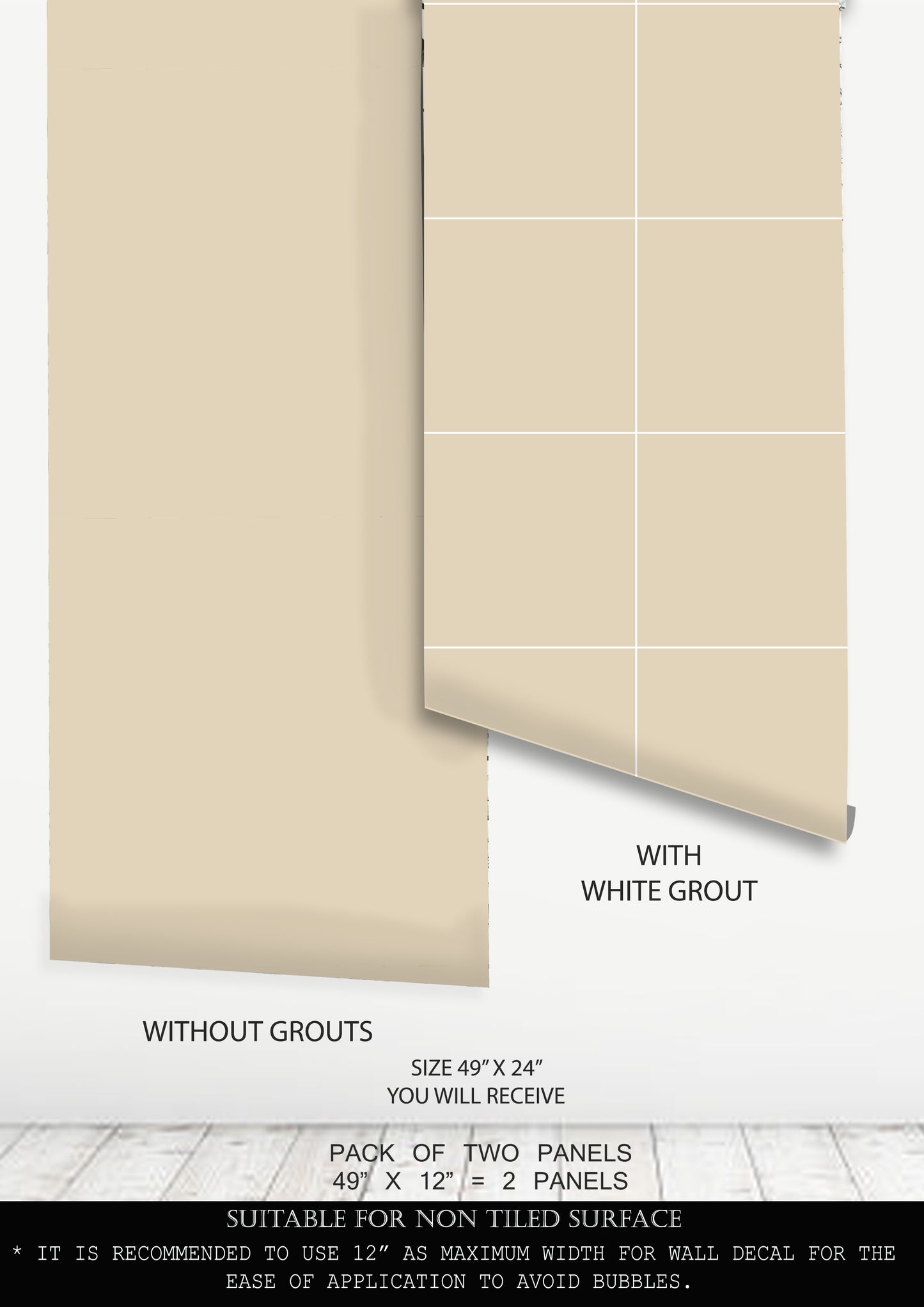 Sand Premium Peel and Stick Floor Tile Stickers | Removable, Renter friendly with Anti-Slip finish in sturdy 520 microns