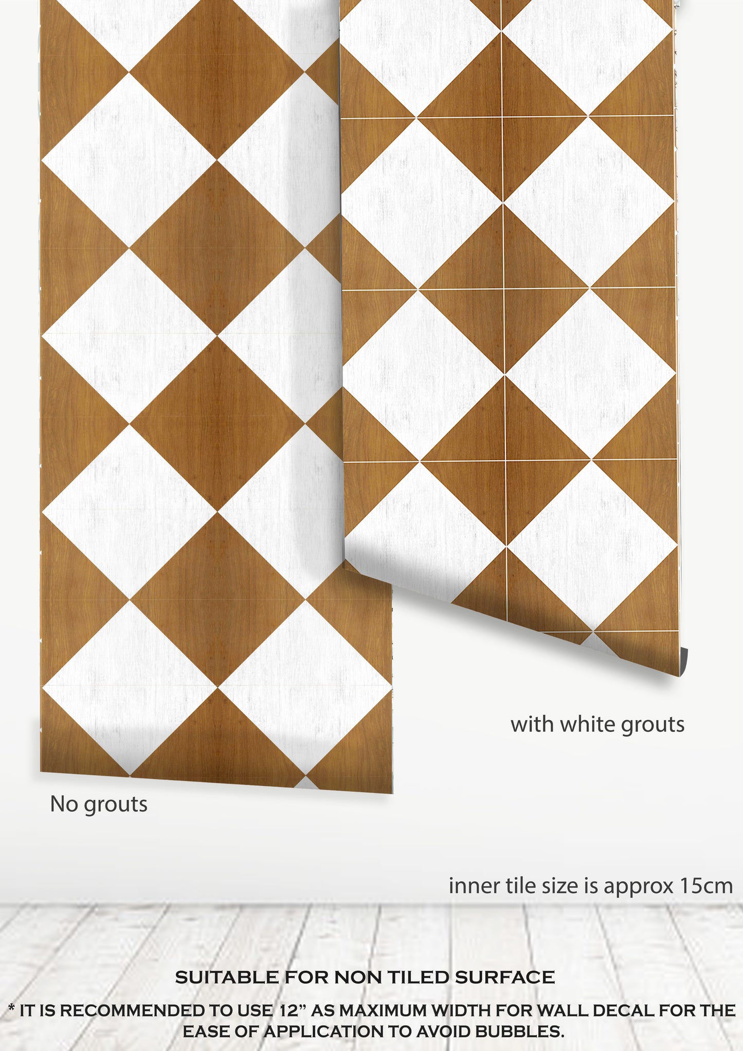 Diamond Tan Wood Diamond Premium Peel and Stick Floor Tile Stickers | Removable, Renter friendly with Anti-Slip finish in sturdy 520 microns