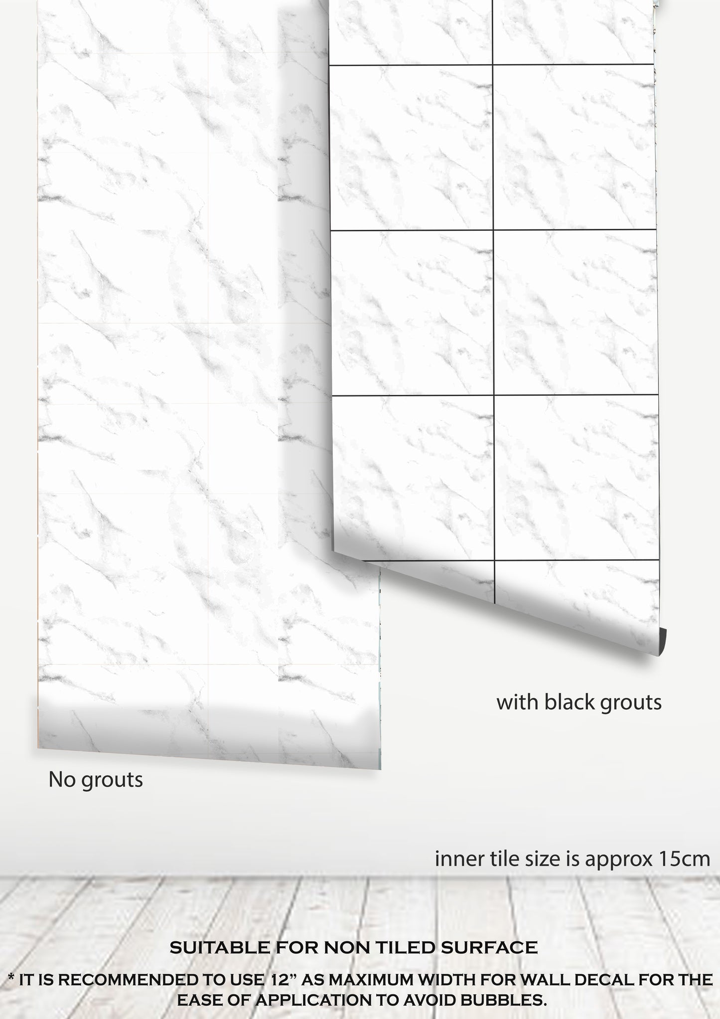 Marble Premium Peel and Stick Floor Tile Stickers | Removable, Renter friendly with Anti-Slip finish in sturdy 520 microns