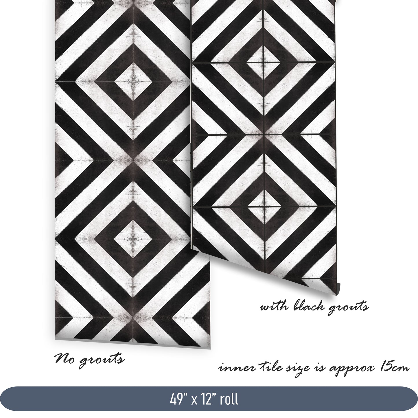 Vatican Vintage Black Premium Peel and Stick Floor Tile Stickers | Removable, Renter friendly with Anti-Slip finish in sturdy 520 microns