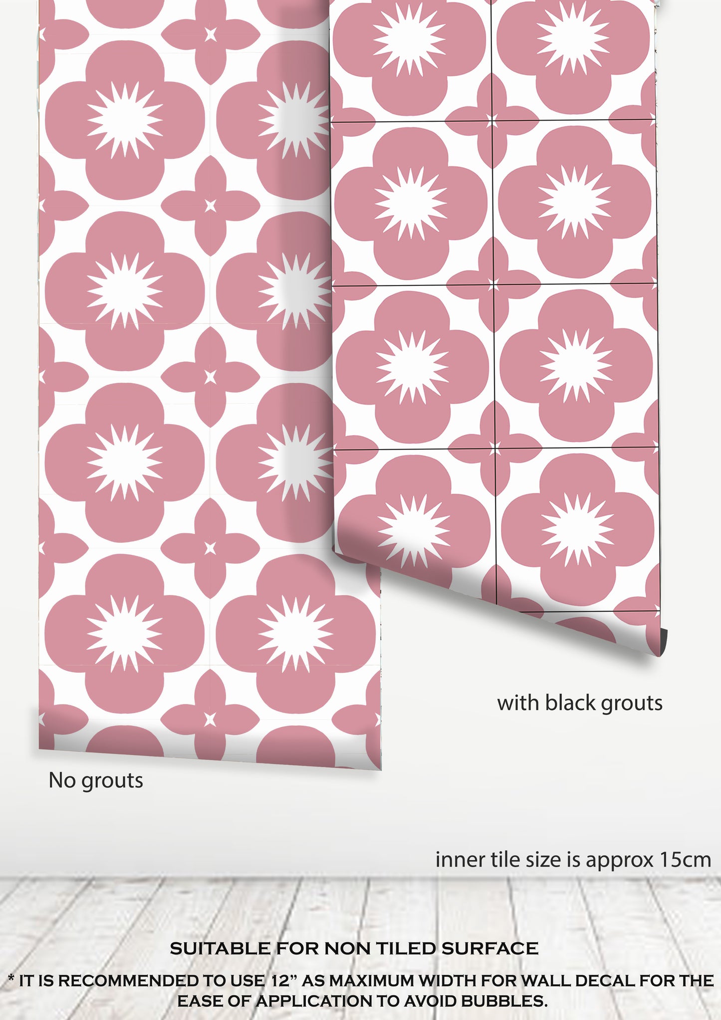 Sakura Rose Premium Peel and Stick Floor Tile Stickers | Removable, Renter friendly with Anti-Slip finish in sturdy 520 microns
