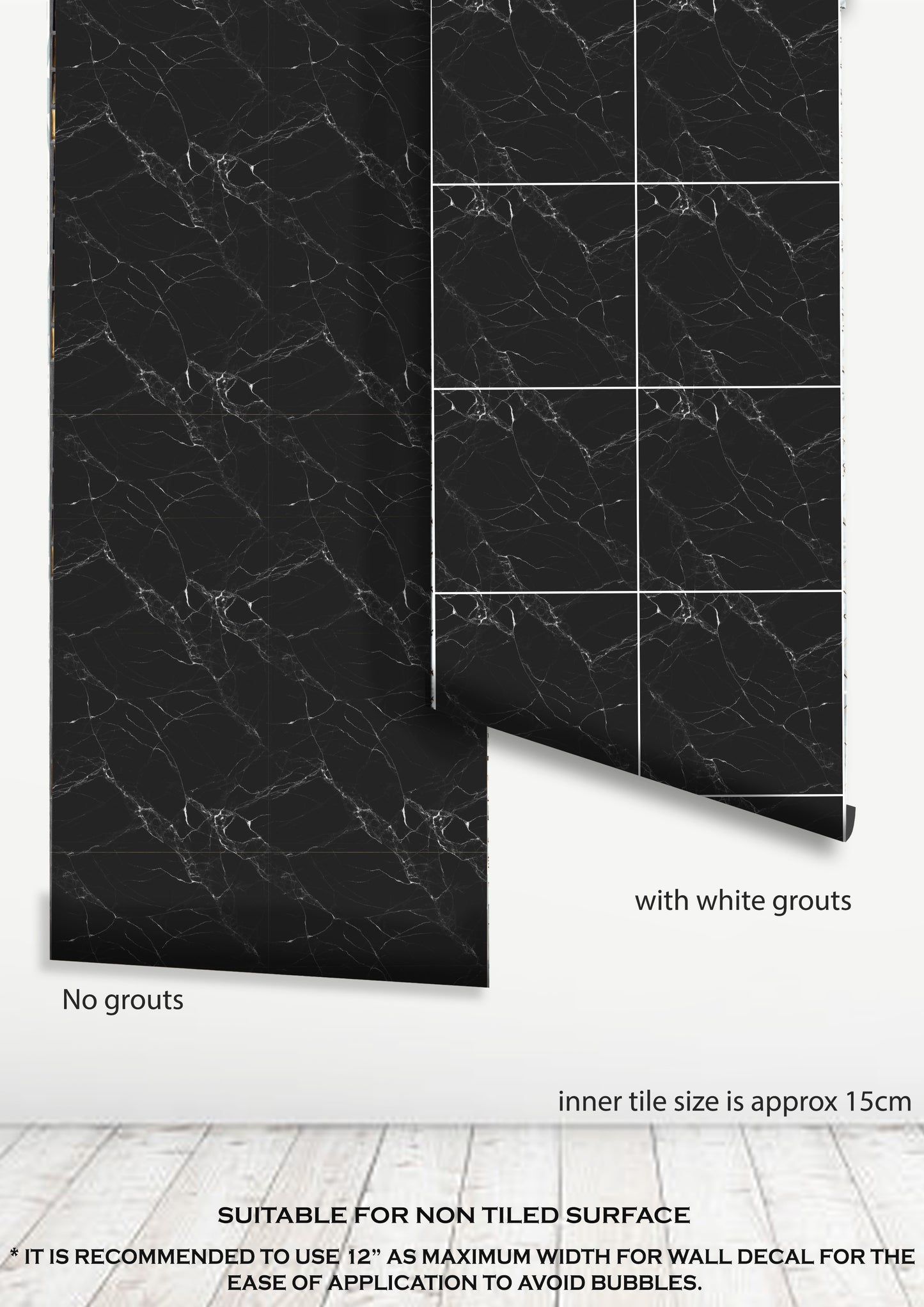 Black Marble Premium Peel and Stick Floor Tile Stickers | Removable, Renter friendly with Anti-Slip finish in sturdy 520 microns