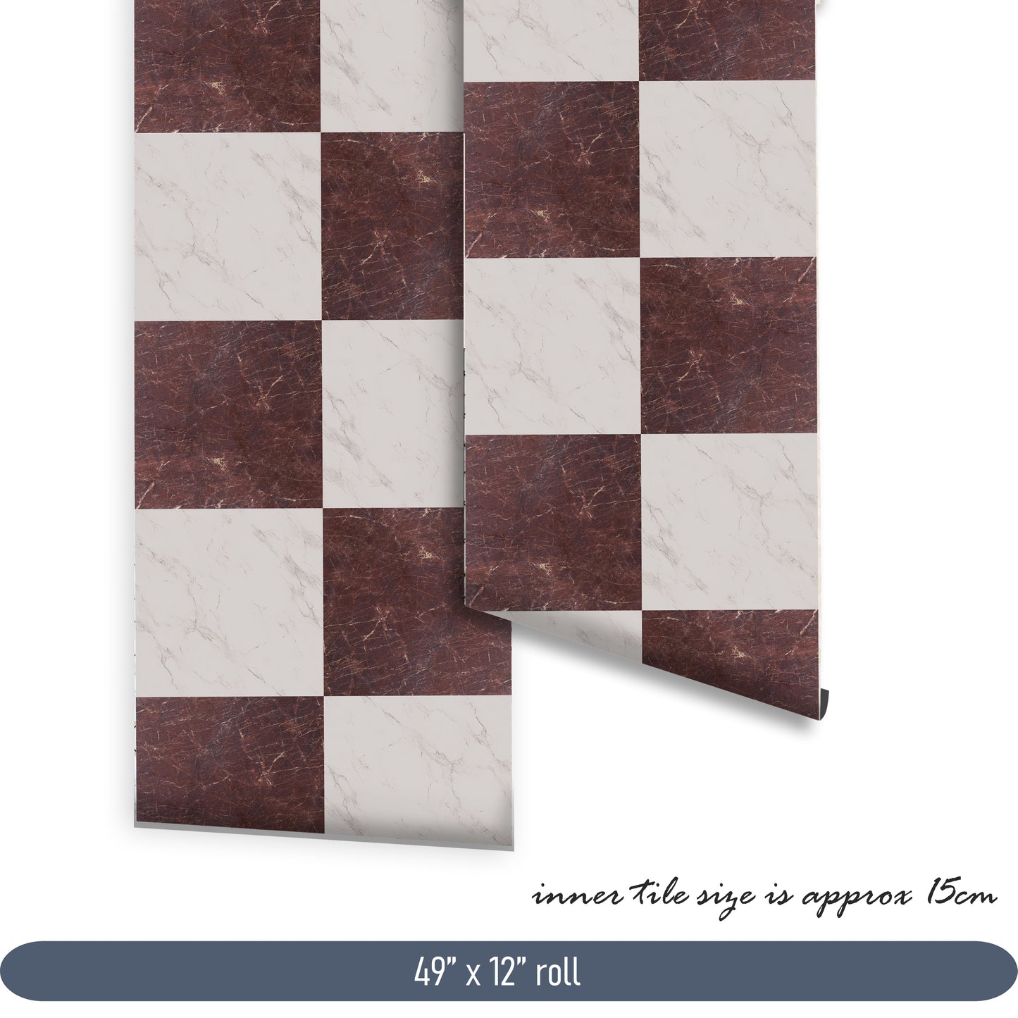 Mocha Wine Marble Checker Premium Peel and Stick Floor Tile Stickers | Removable, Renter friendly with Anti-Slip finish in sturdy 520 microns
