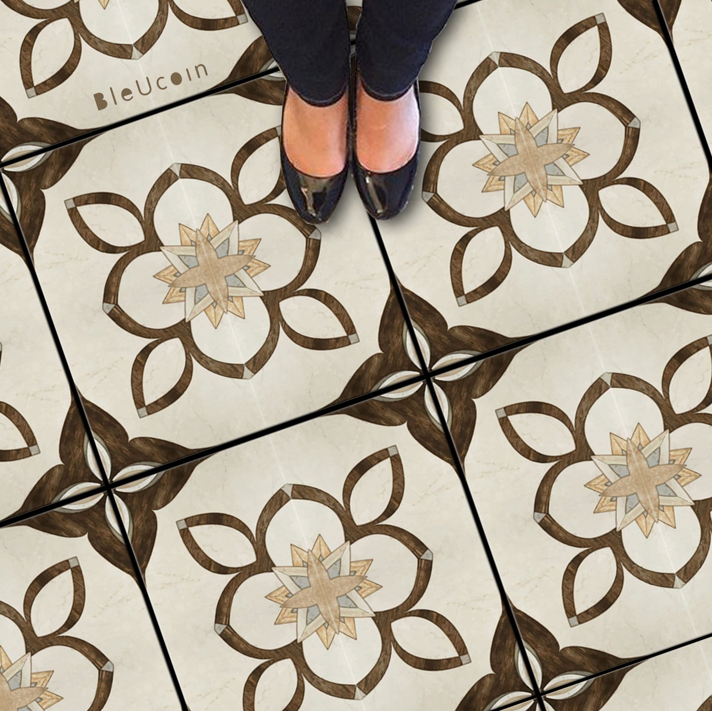 Art Nouveau Premium Peel and Stick Floor Tile Stickers | Removable, Renter friendly with Anti-Slip finish in sturdy 520 microns