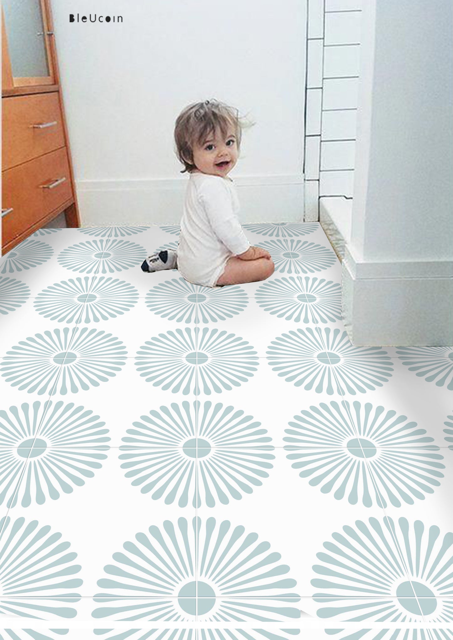 Kawasaki Sky Premium Peel and Stick Floor Tile Stickers | Removable, Renter friendly with Anti-Slip finish in sturdy 520 microns