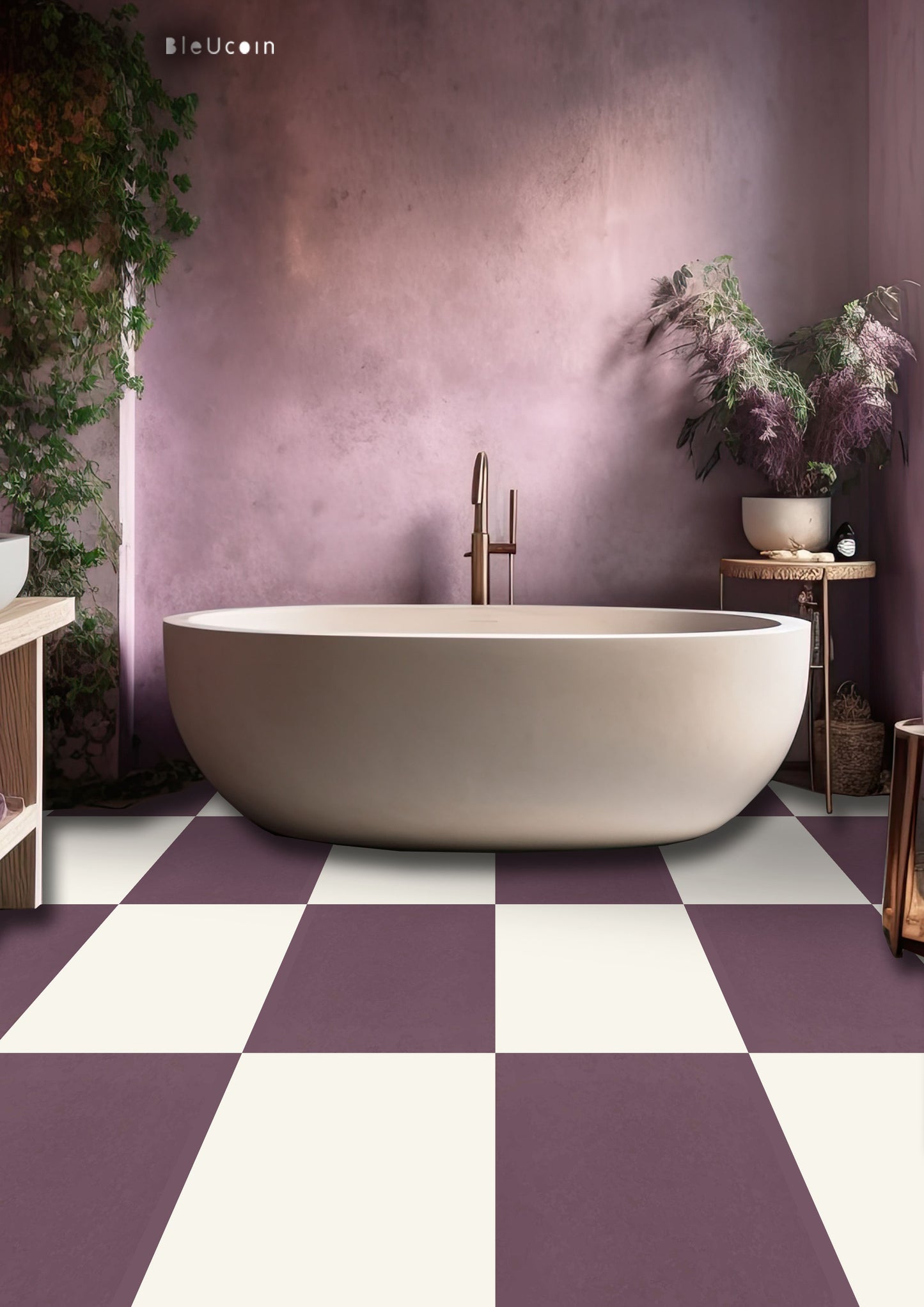 Mulberry & off- White Checker Peel & Stick Anti-Slip Flooring