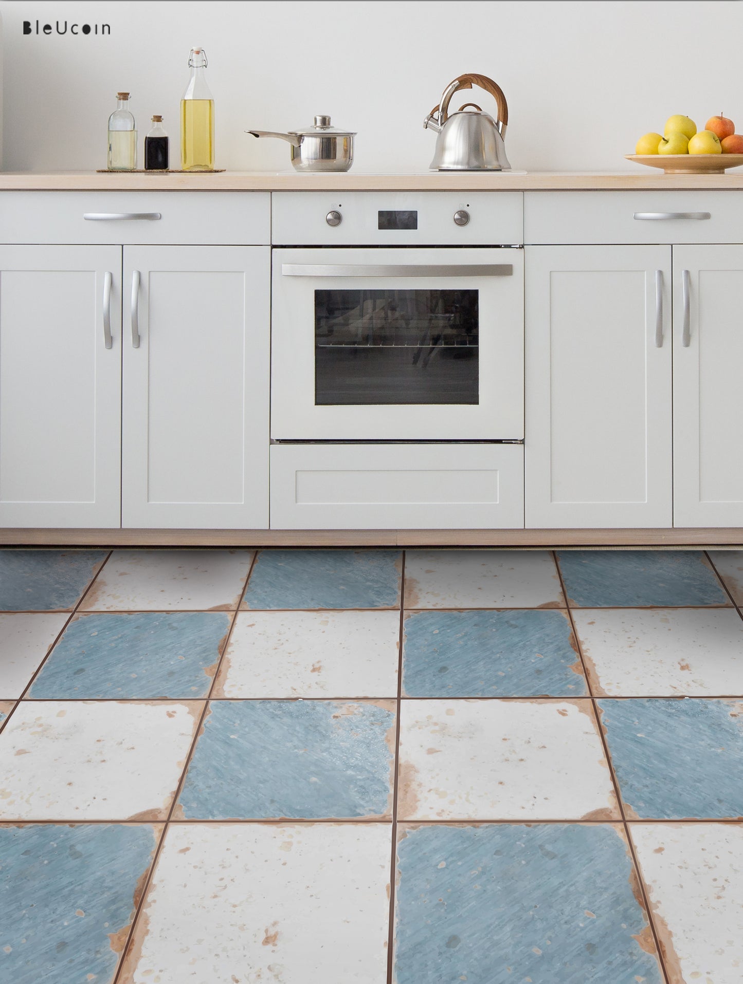 Vintage Weathered Ocean & Off-white Checker Peel & Stick Tile