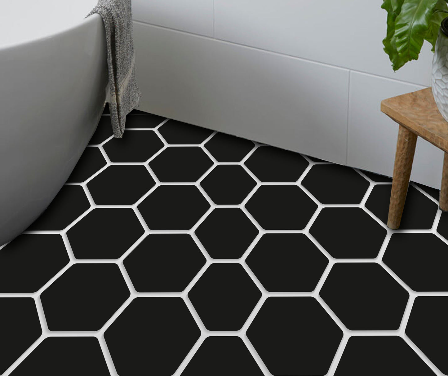 Iwaki Black hexagon peel & stick tile