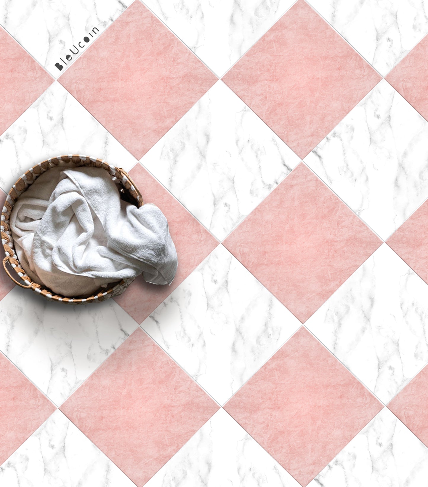 Stone Blush & White Checker Premium Peel and Stick Floor Tile Stickers | Removable, Renter friendly with Anti-Slip finish in sturdy 520 microns