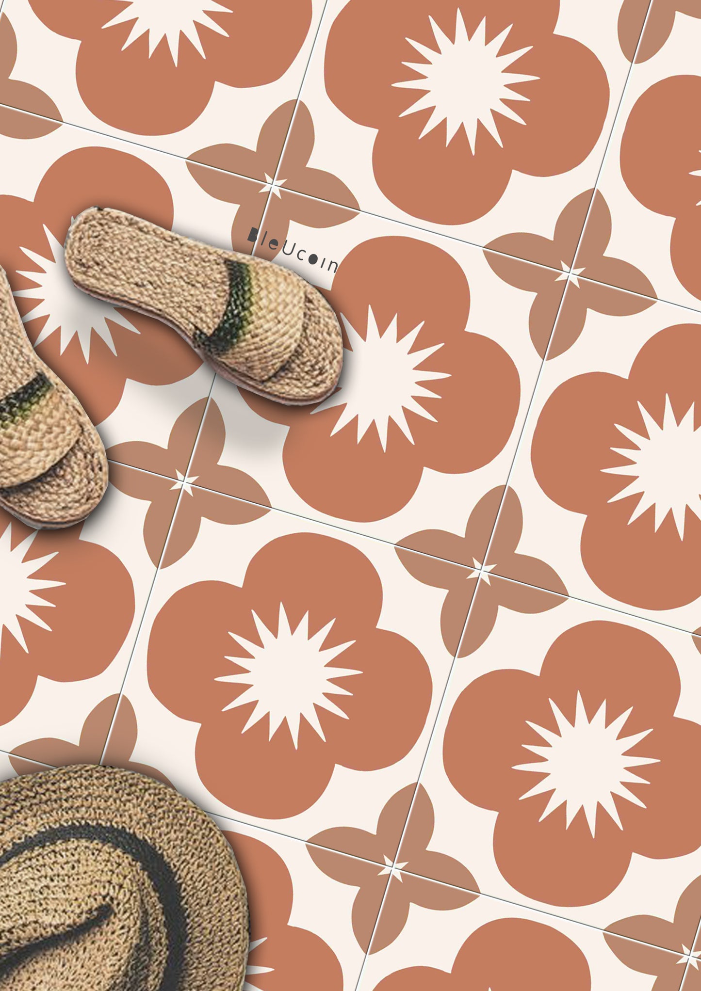 Sakura Terracotta Premium Peel and Stick Floor Tile Stickers | Removable, Renter friendly with Anti-Slip finish in sturdy 500 microns