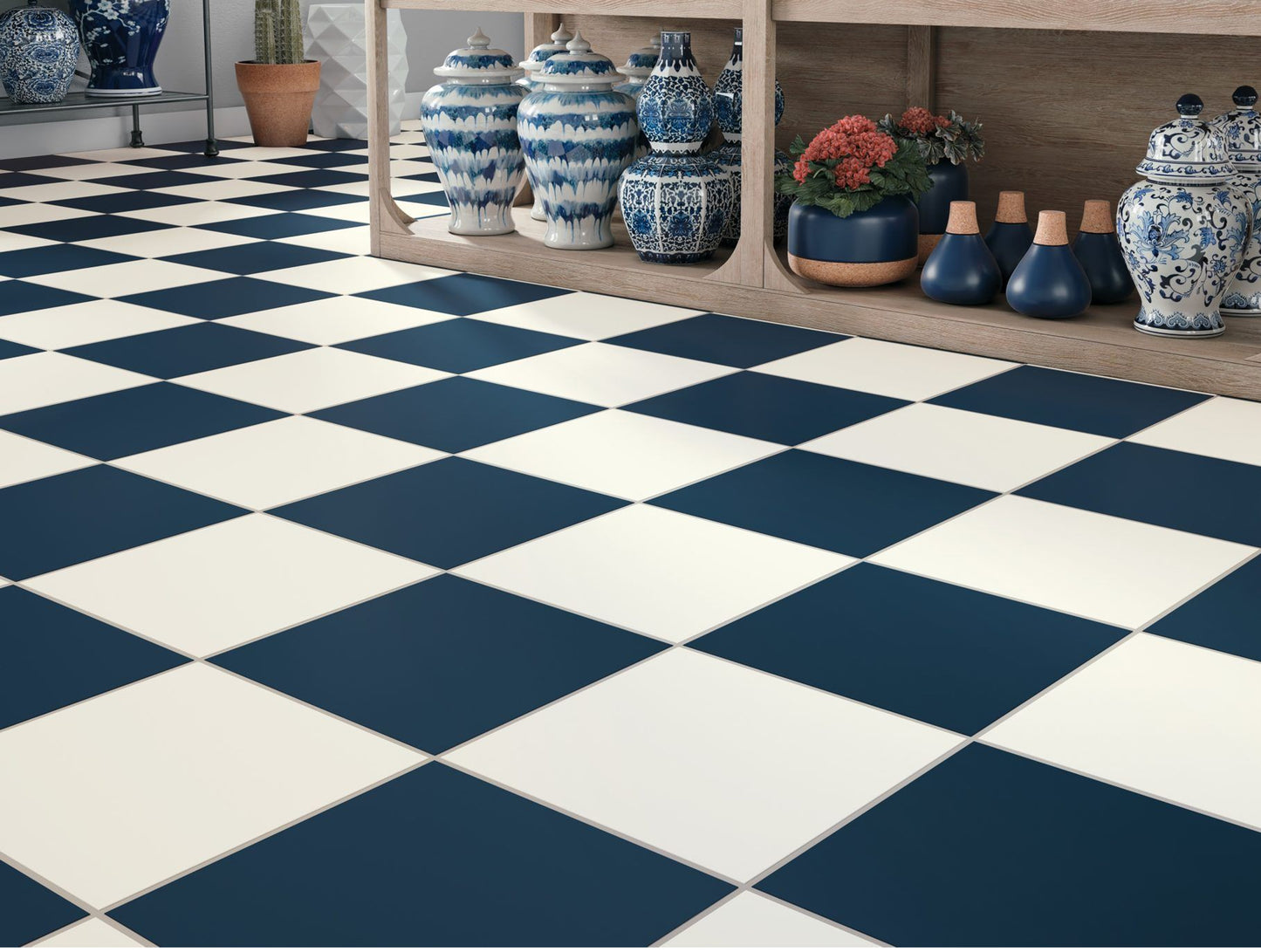 Blue & White Checker Peel & Stick Anti-Slip Flooring
