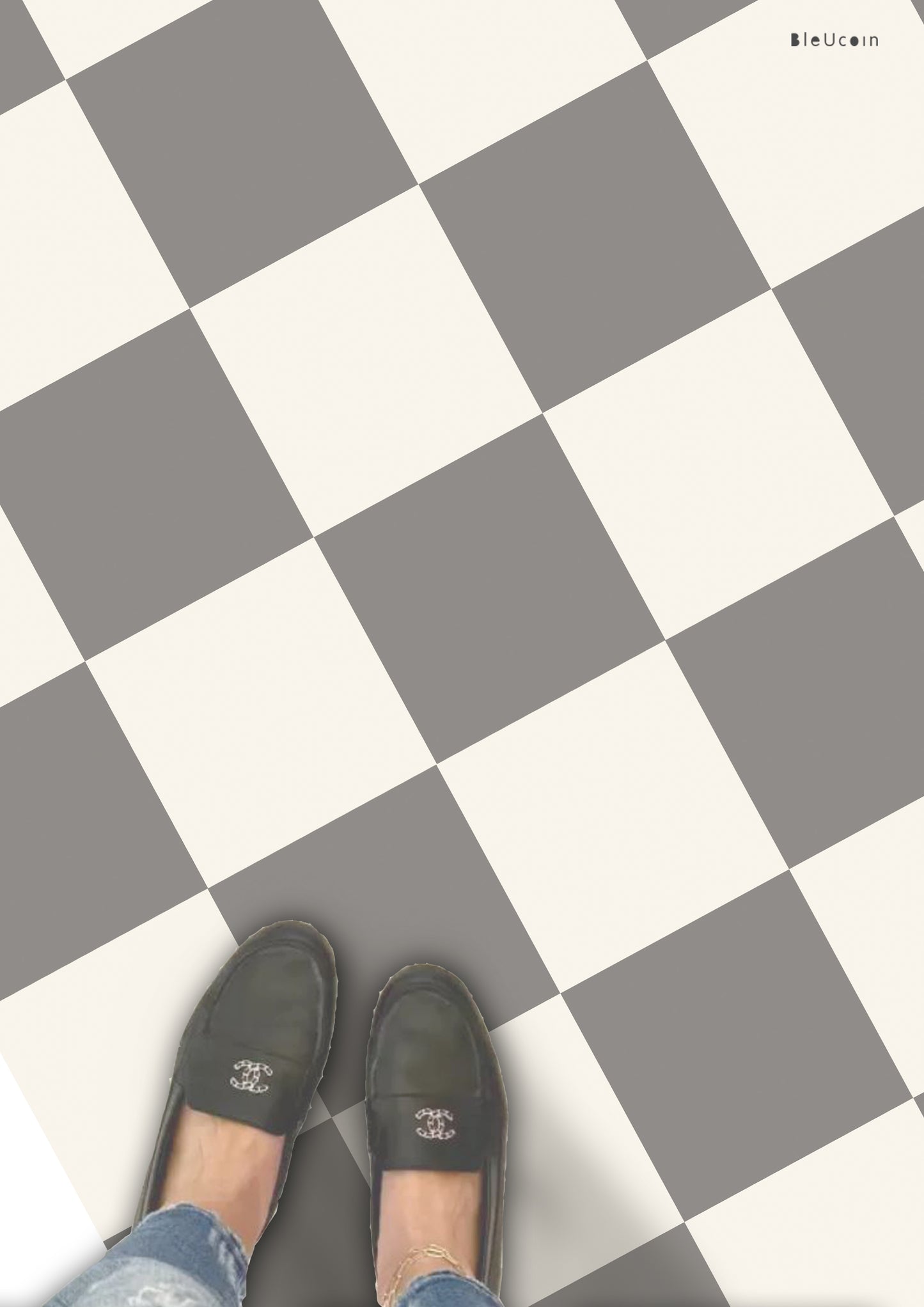 Grey & White Checker Premium Peel and Stick Floor Tile Stickers | Removable, Renter friendly with Anti-Slip finish in sturdy 520 microns