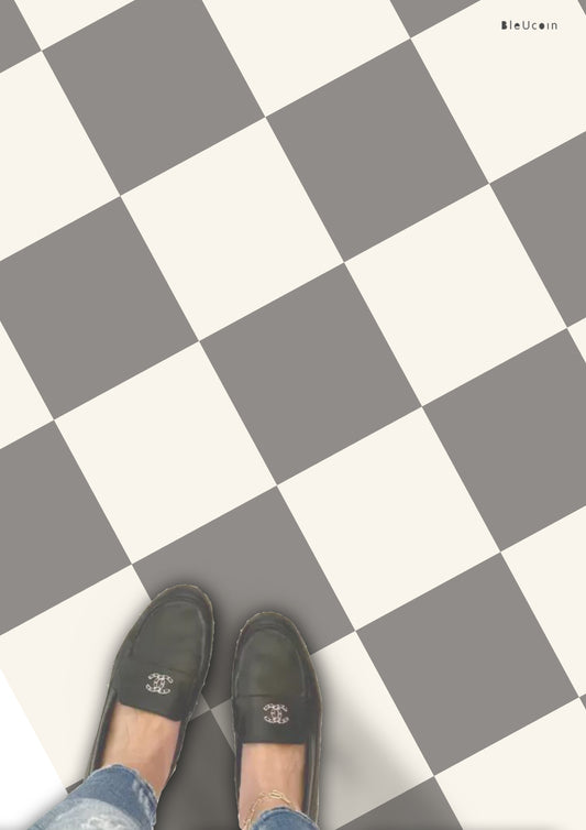 Grey & White Checker Premium Peel and Stick Floor Tile Stickers | Removable, Renter friendly with Anti-Slip finish in sturdy 520 microns