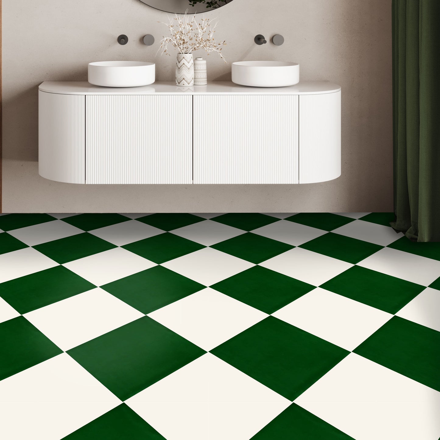 Diamond Moss Green & Off White Premium Peel and Stick Floor Tile Stickers | Removable, Renter friendly with Anti-Slip finish in sturdy 520 microns