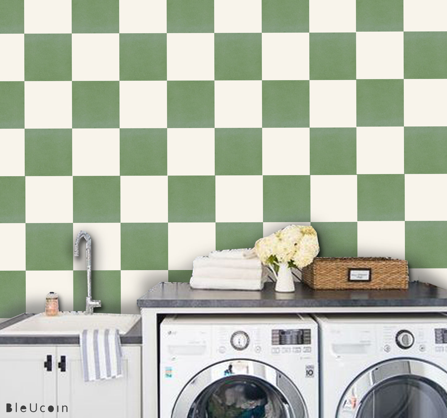 Sage & off-White Checker Peel & Stick Tile