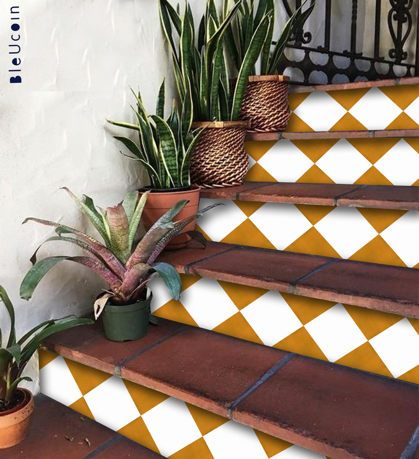 Sunrise & off-White Checker Peel & Stick Tile
