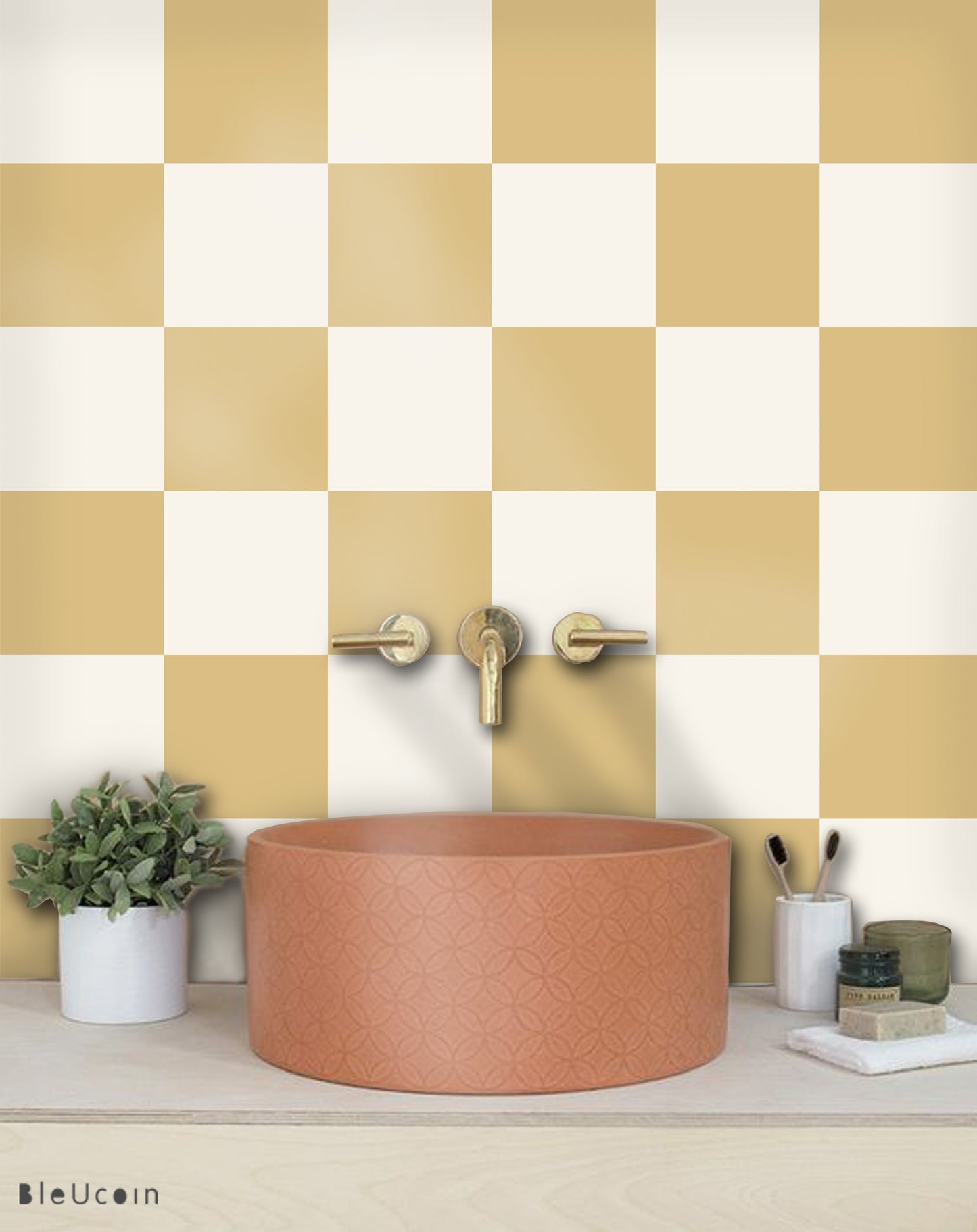 Tuscan & Off White Checker Peel & Stick Tile Decal