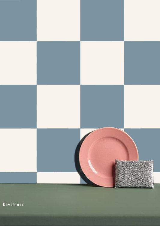 Ocean & Off White Checker Peel & Stick Tile