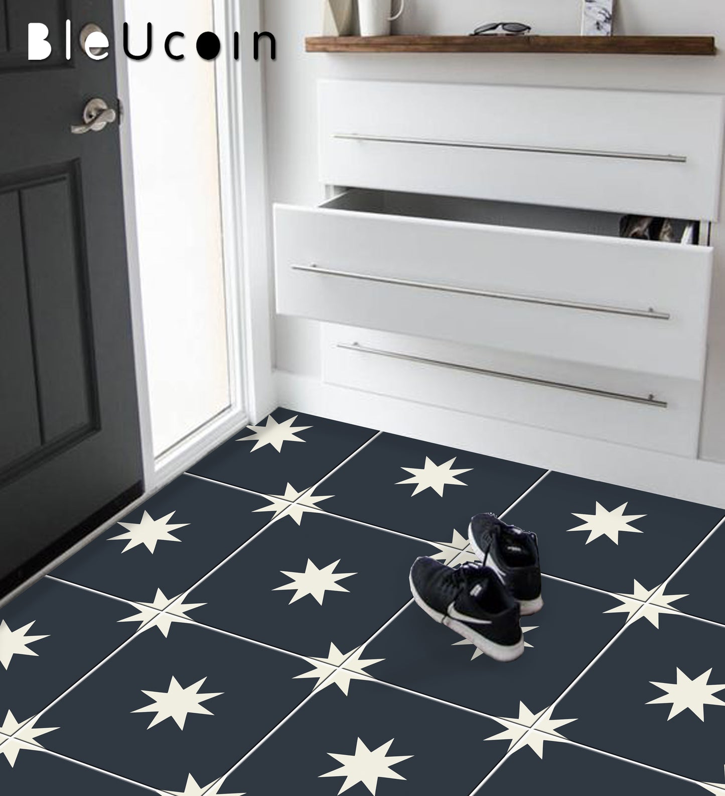 Derby Blue Premium Peel and Stick Floor Tile Stickers | Removable, Renter friendly with Anti-Slip finish in sturdy 520 microns