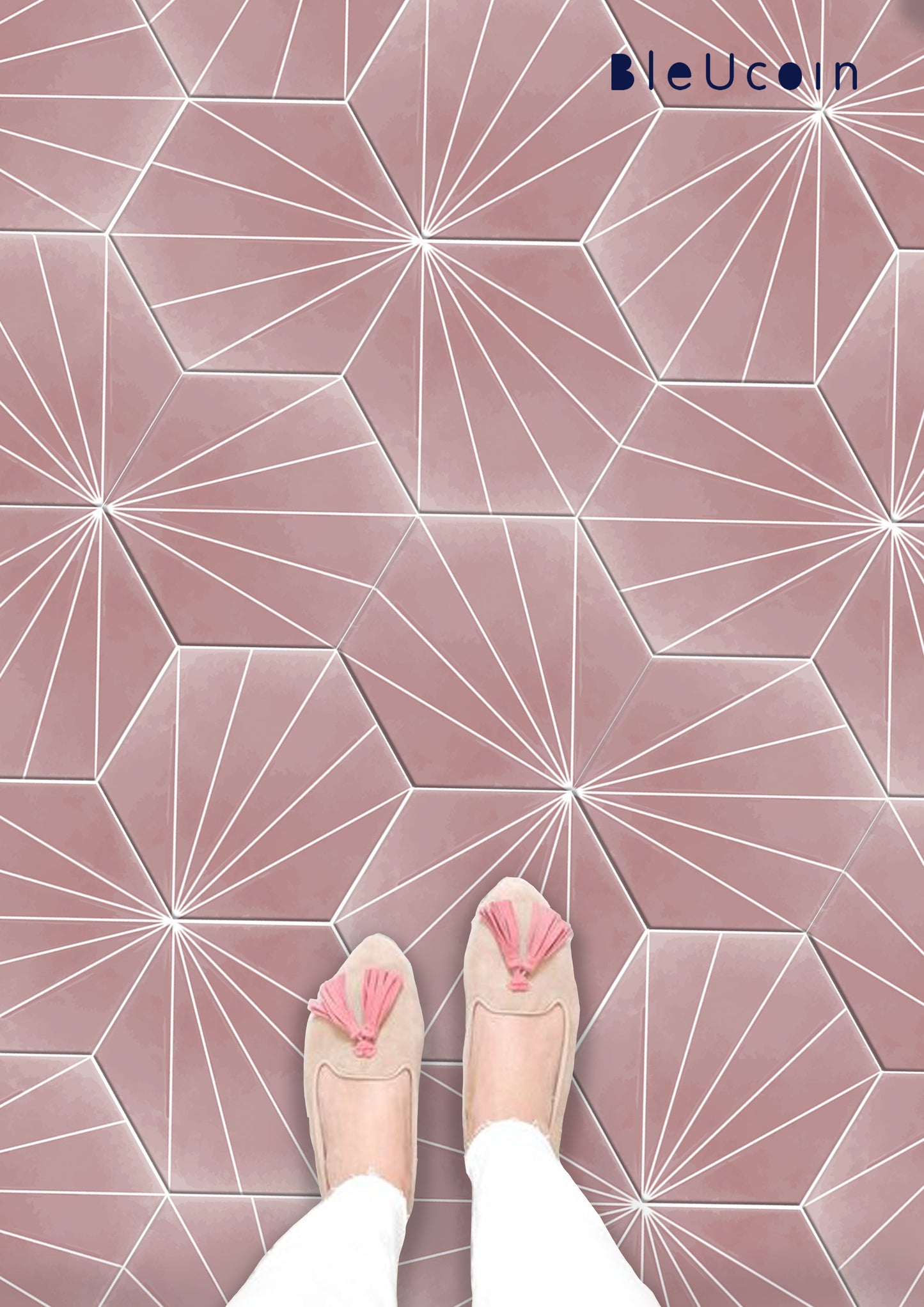 50% DISCOUNT - Kobe Rose Hexagon 9.50" x 11" - 44 pcs Anti - Slip ( With Grey Grout )