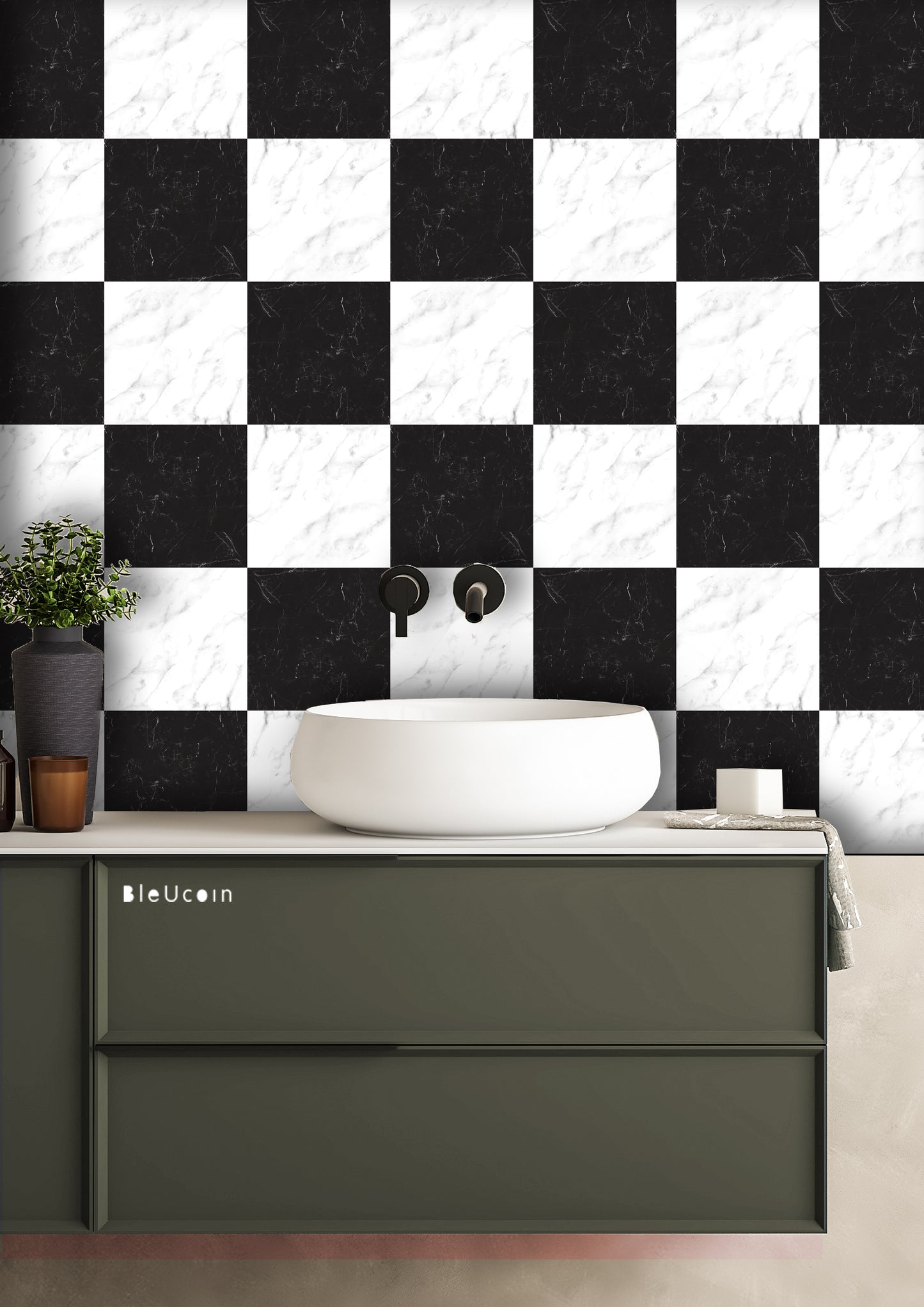 Marble Black & White Checker Peel & Stick Tile Decal