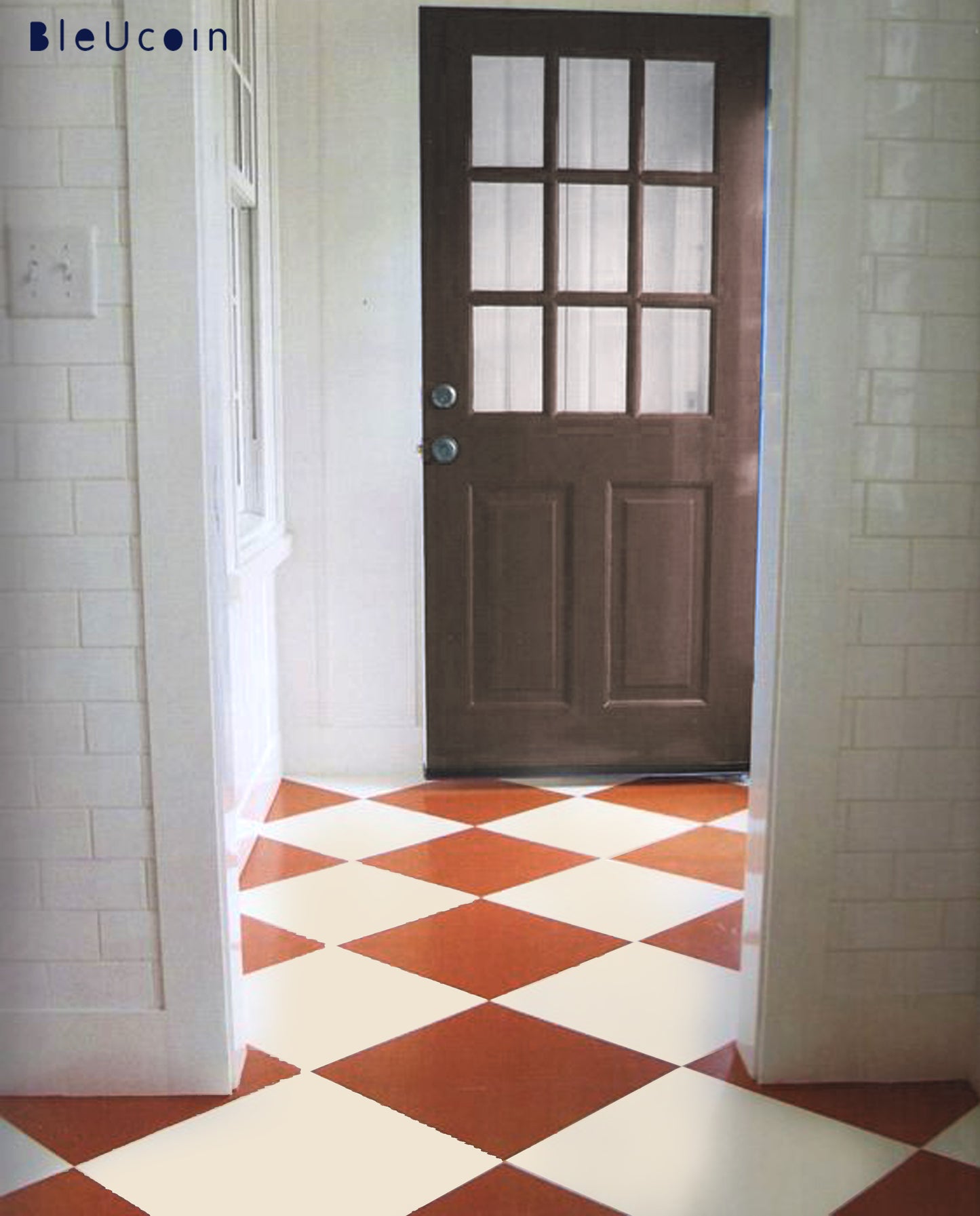 Ginger & Off White Checker Premium Peel and Stick Floor Tile Stickers | Removable, Renter friendly with Anti-Slip finish in sturdy 520 microns