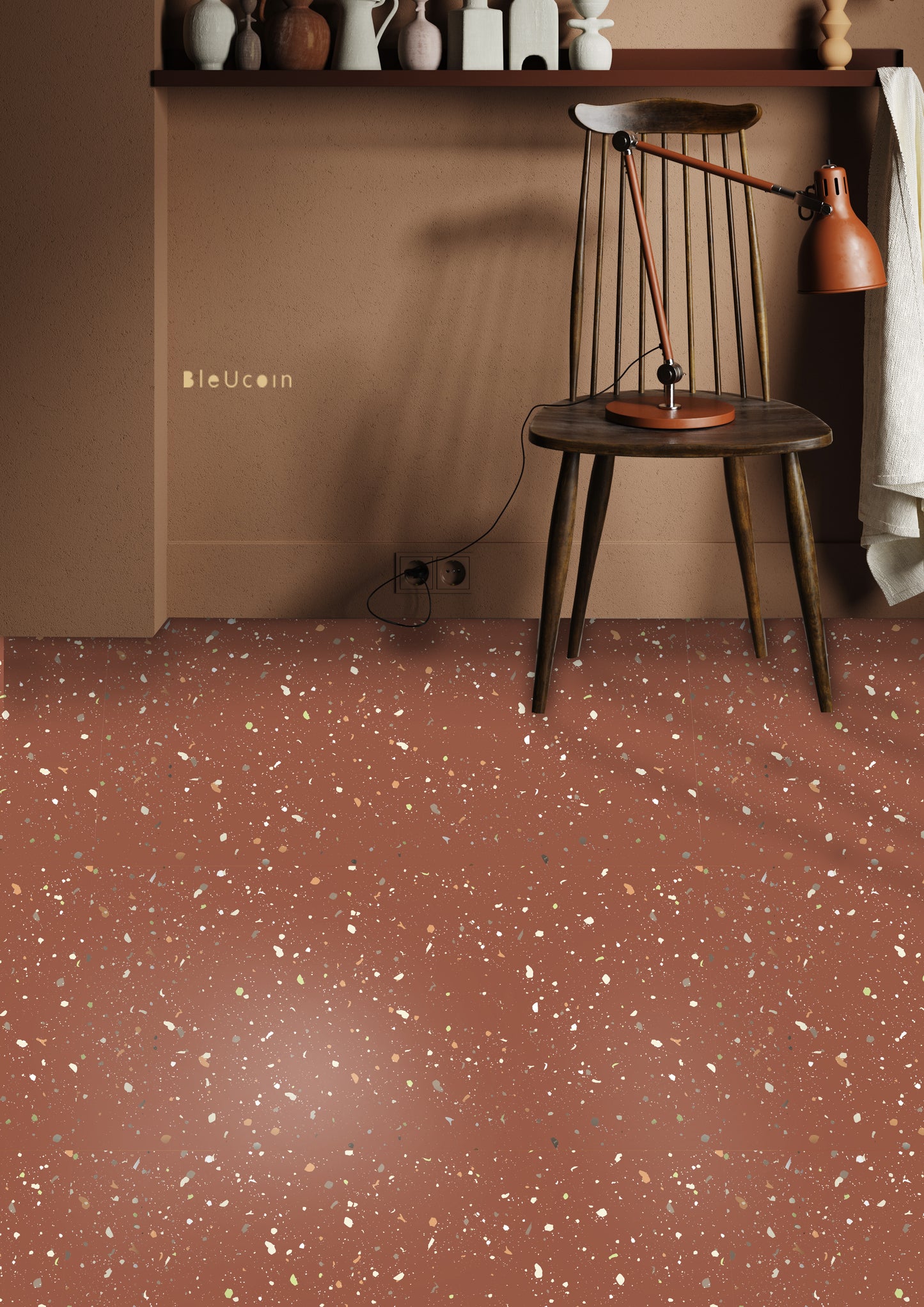 Terrazzo Terracotta Premium Peel and Stick Floor Tile Stickers | Removable, Renter friendly with Anti-Slip finish in sturdy 520 microns