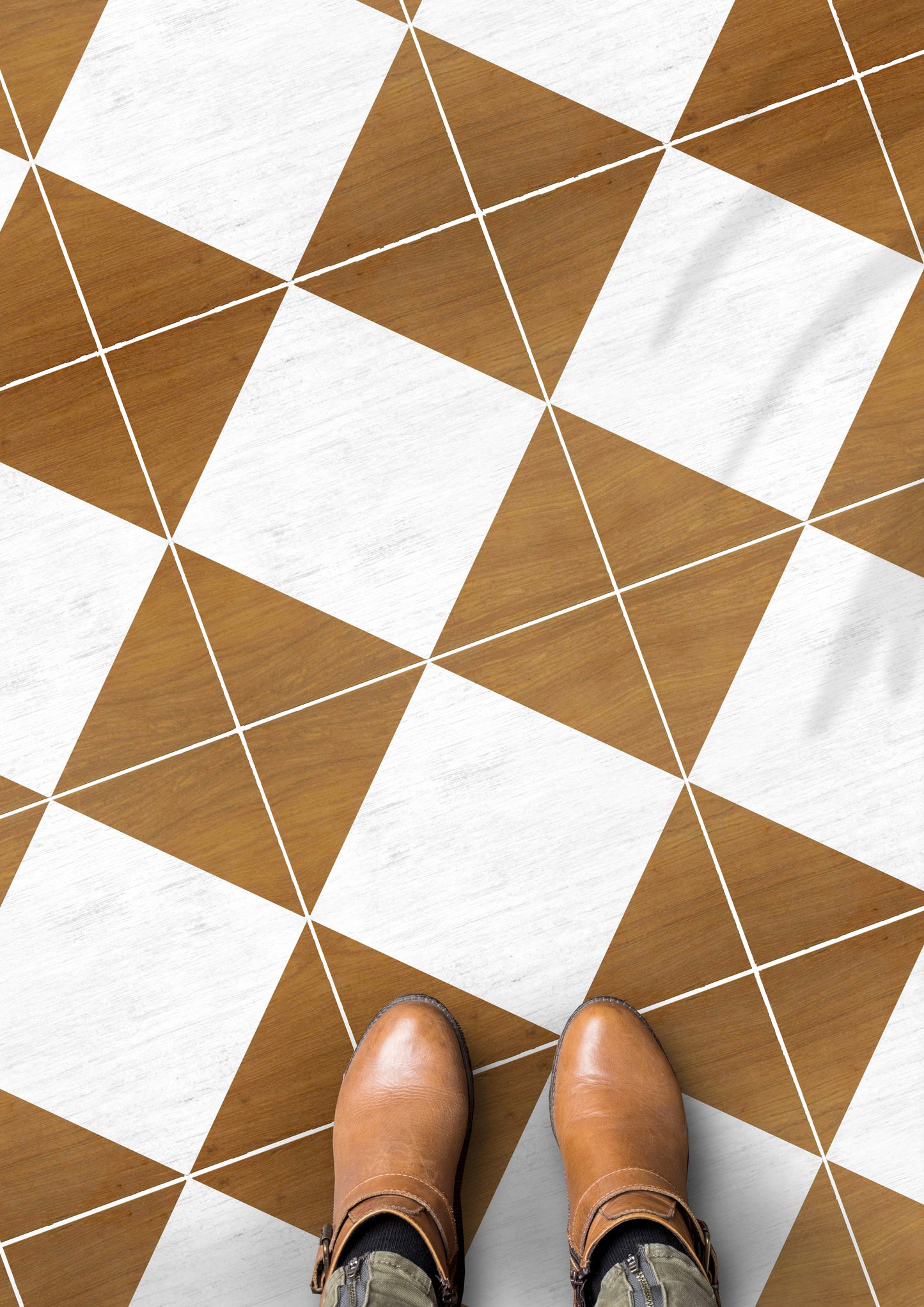 Diamond Tan Wood Diamond Premium Peel and Stick Floor Tile Stickers | Removable, Renter friendly with Anti-Slip finish in sturdy 520 microns