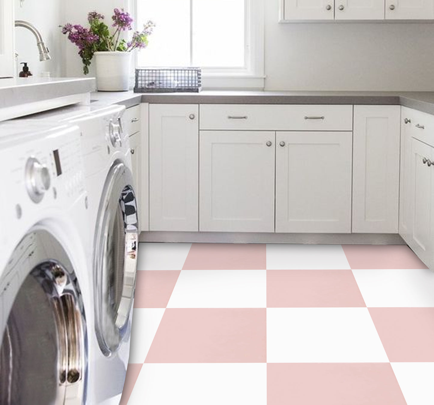 French Rose & Off White Checker Peel & Stick Tile