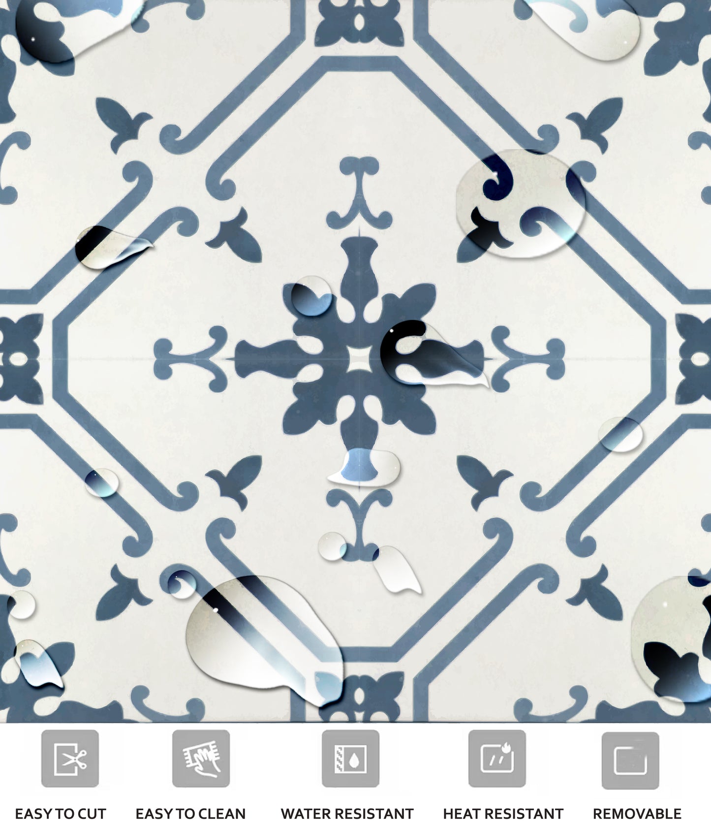 Prescott Sea Premium Peel and Stick Floor Tile Stickers | Removable, Renter friendly with Anti-Slip finish in sturdy 520 microns
