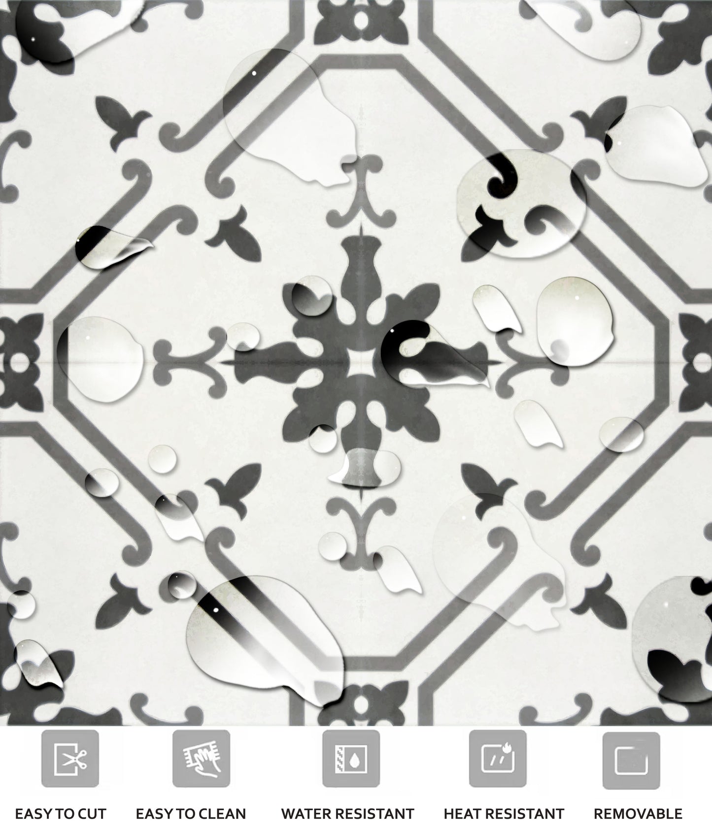 Prescott Grey Premium Peel and Stick Floor Tile Stickers | Removable, Renter friendly with Anti-Slip finish in sturdy 520 microns