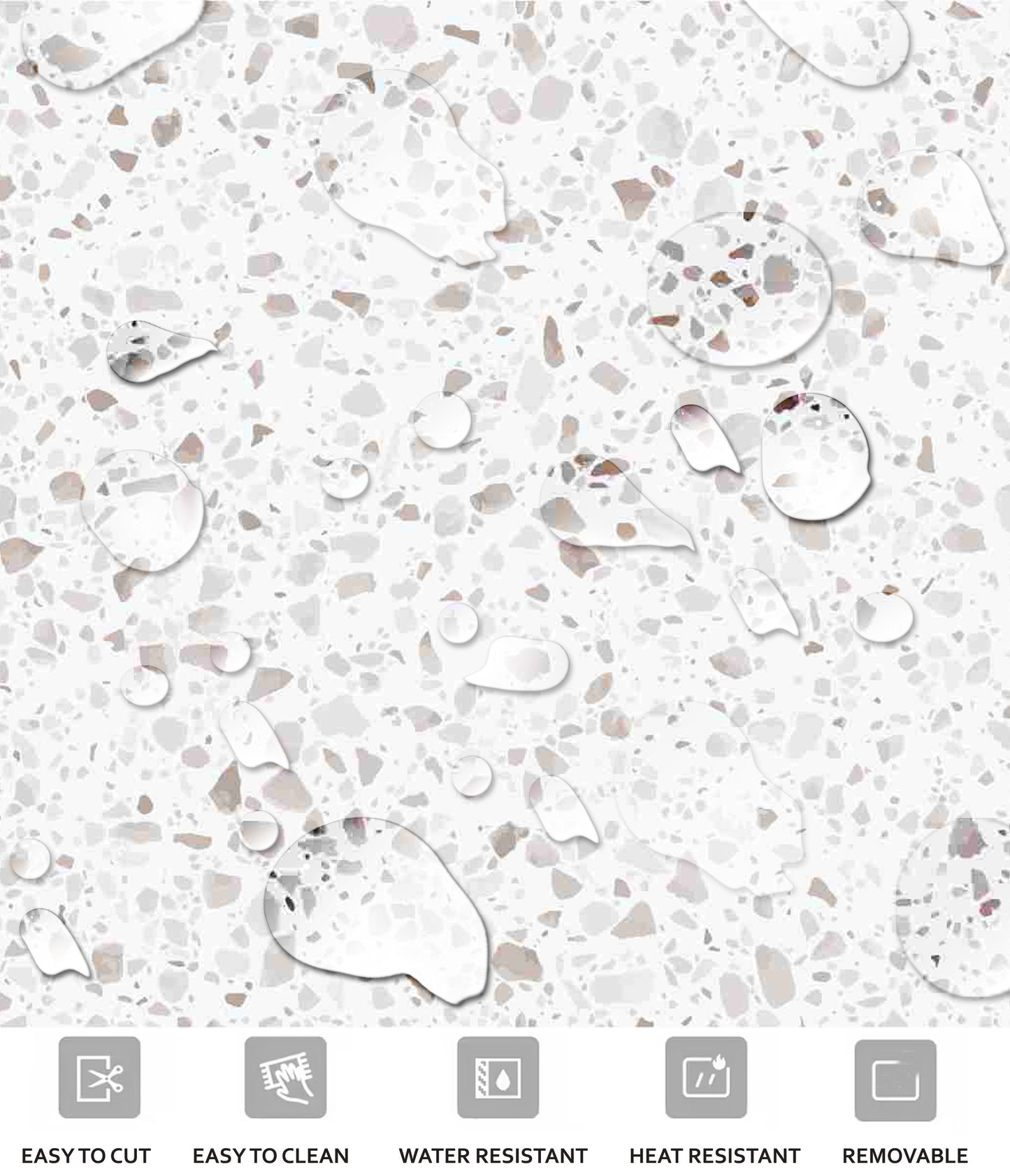 Quebec Terrazzo Premium Peel and Stick Floor Tile Stickers | Removable, Renter friendly with Anti-Slip finish in sturdy 520 microns